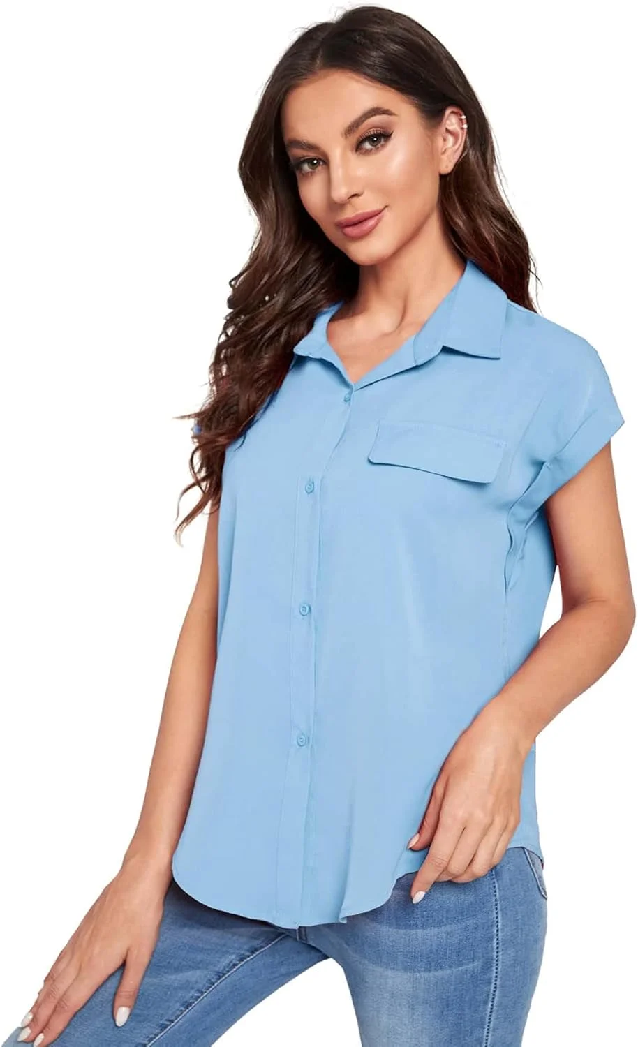 بلوز زنانه آستین کوتاه دکمه دار یقه دار گره ای جلو