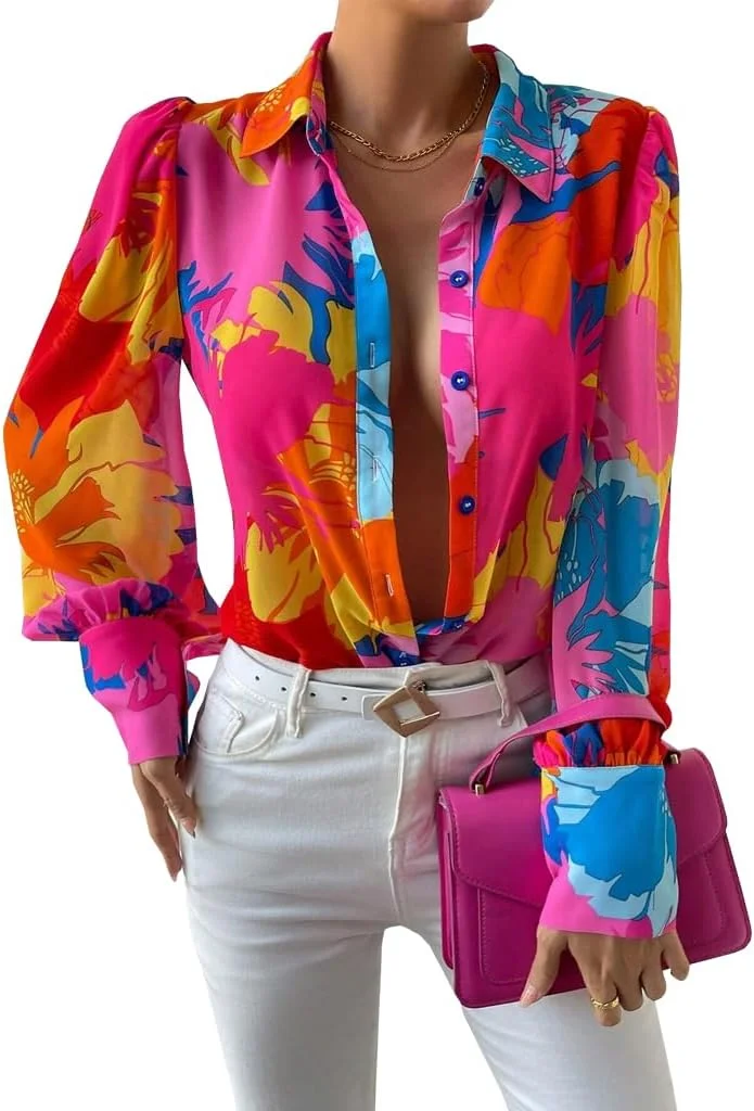 بلوز آستین بلند زنانه دکمه دار، مناسب برای استایل کژوال و محیط کار، مدل های بوهمی سال 2025