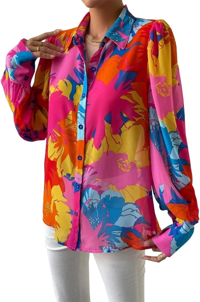 بلوز آستین بلند زنانه دکمه دار، مناسب برای استایل کژوال و محیط کار، مدل های بوهمی سال 2025