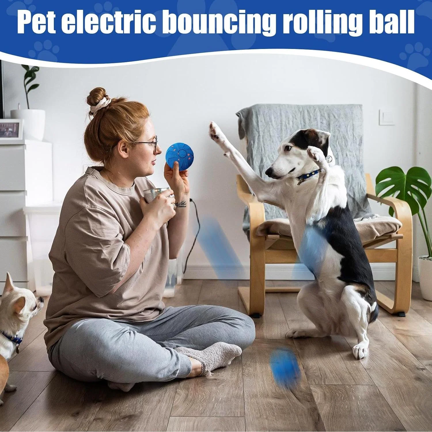 توپ متحرک اتوماتیک سگ | اسباب بازی های سگ برقی متحرک و غلتکی | توپ بازی حیوانات خانگی پرشی اتوماتیک، اسباب بازی قابل شارژ USB برای حیاط، پاسیو، درب ورودی، پارک، گاراژ، اتاق نشیمن