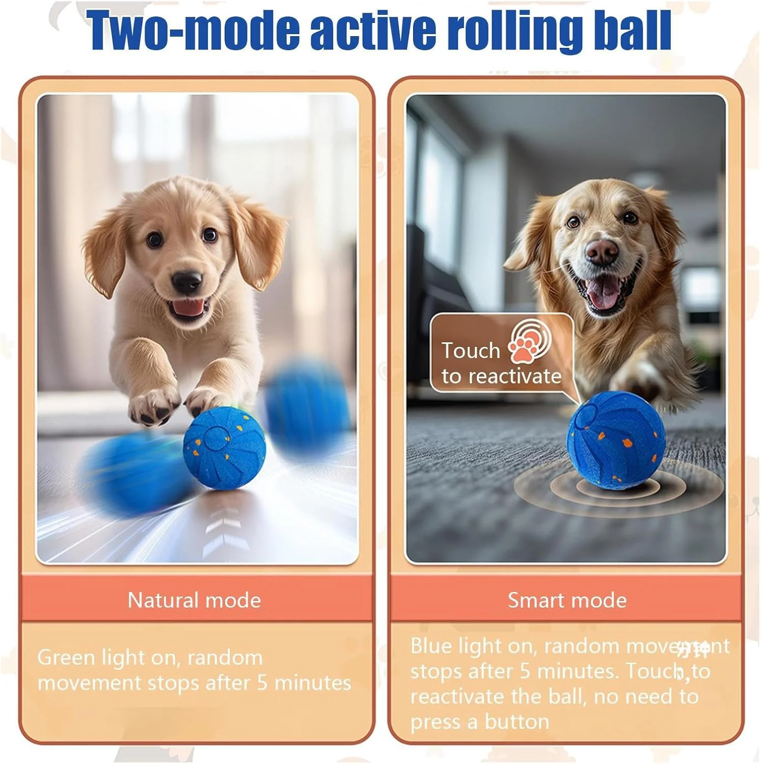 توپ متحرک اتوماتیک سگ | اسباب بازی های سگ برقی متحرک و غلتکی | توپ بازی حیوانات خانگی پرشی اتوماتیک، اسباب بازی قابل شارژ USB برای حیاط، پاسیو، درب ورودی، پارک، گاراژ، اتاق نشیمن