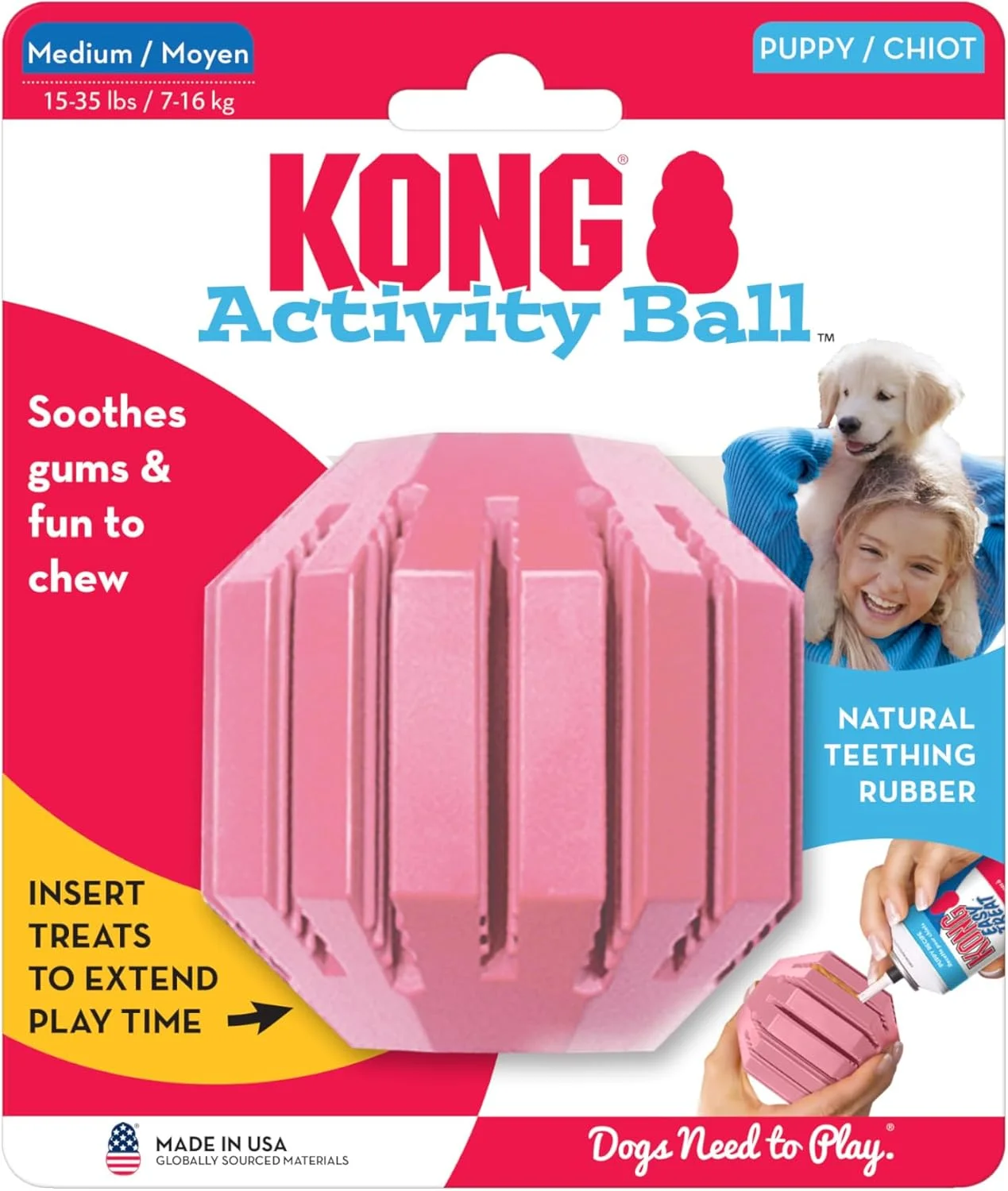 توپ فعالیت سگ KONG | توپ لاستیکی نرم، اسباب بازی سگ برای دندان درآوردن توله سگ ها | رنگ های متنوع | برای توله سگ های متوسط