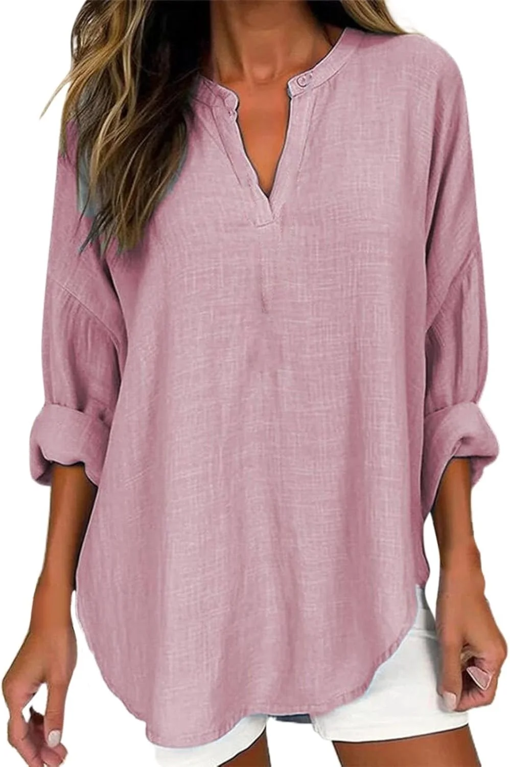 پیراهن های لینن زنانه پاییز 2024، بلوزهای آستین بلند دکمه دار یقه هفت، شیک، راحت، مناسب کار و استایل کژوال