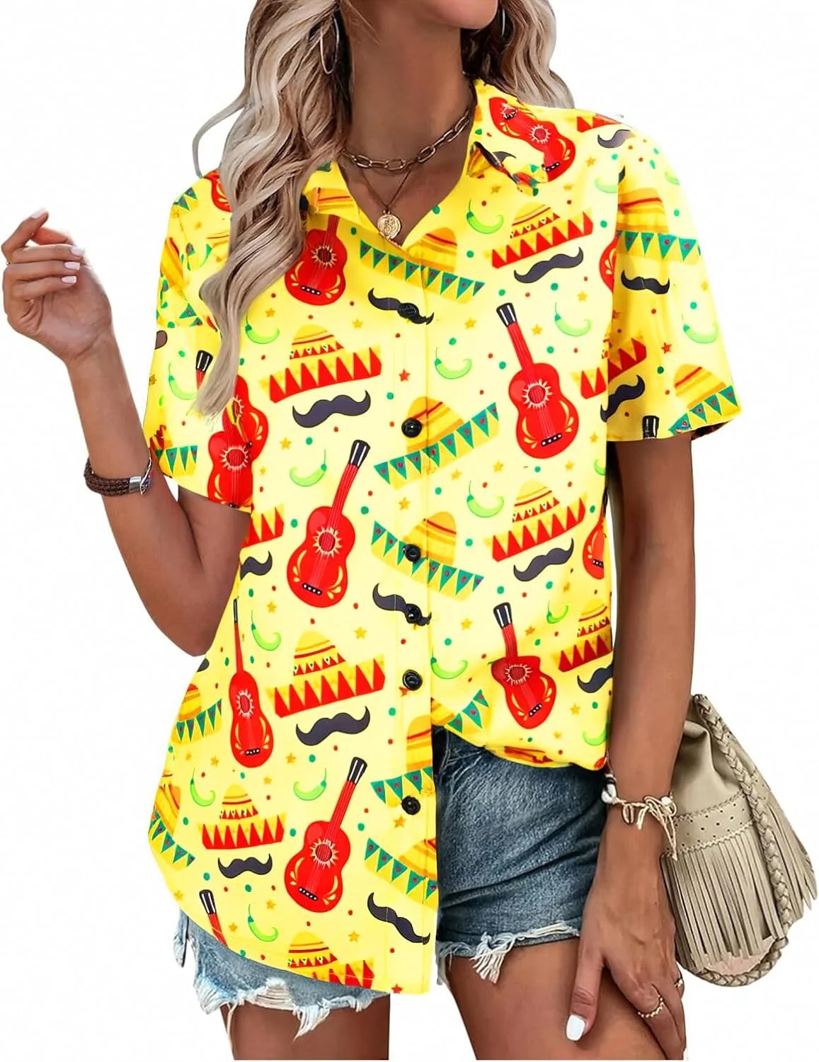 تی شرت های سینکو دی مایو زنانه، تیشرت جشن مکزیکی، تاپ های گرافیکی خنده دار، بلوز دکمه دار غیر رسمی