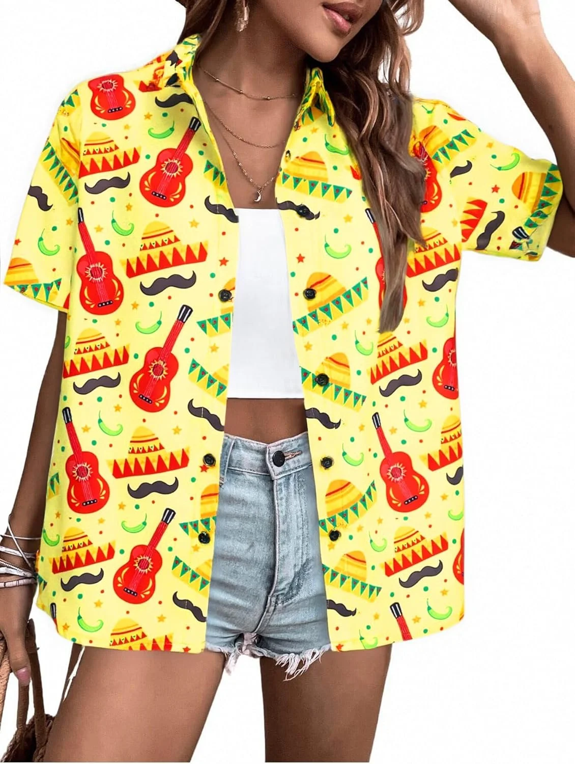 تی شرت های سینکو دی مایو زنانه، تیشرت جشن مکزیکی، تاپ های گرافیکی خنده دار، بلوز دکمه دار غیر رسمی