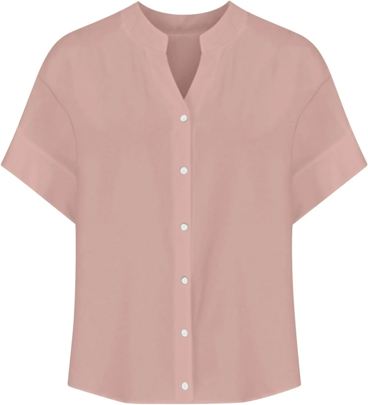 شومیز زنانه لینن آستین کوتاه دکمه دار یقه هفت، بلوزهای کتان نخی گشاد و راحت مناسب تاپ های تابستانی