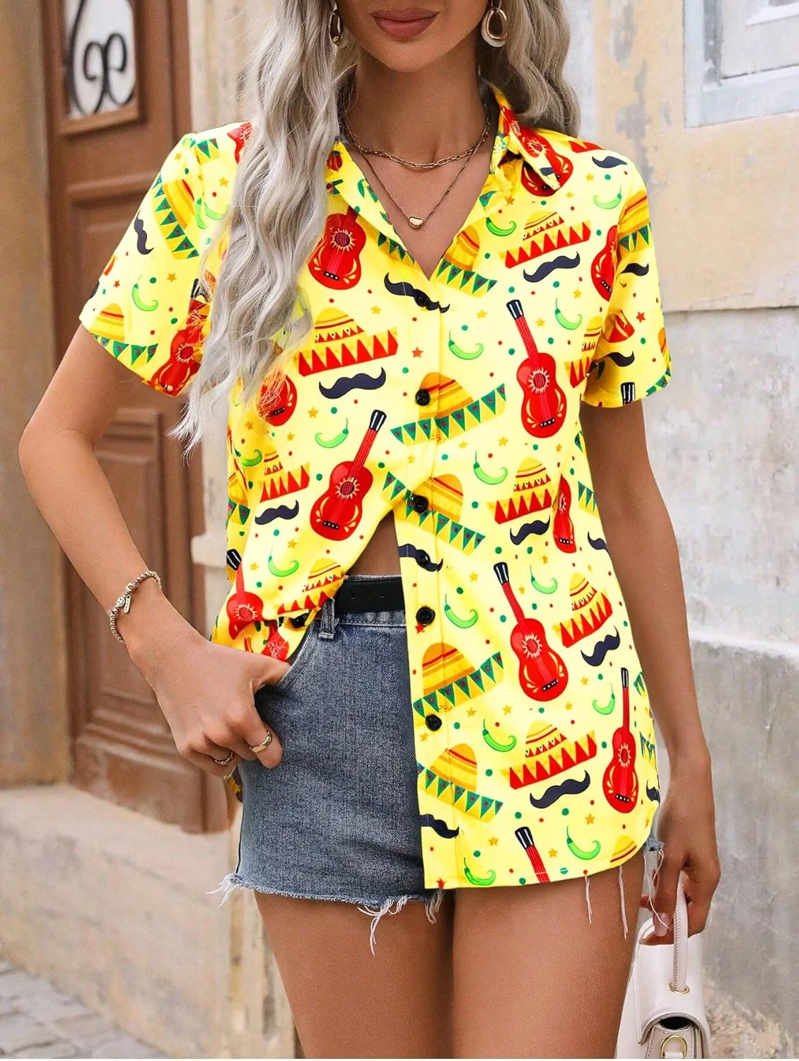 تی شرت های سینکو دی مایو زنانه، تیشرت جشن مکزیکی، تاپ های گرافیکی خنده دار، بلوز دکمه دار غیر رسمی