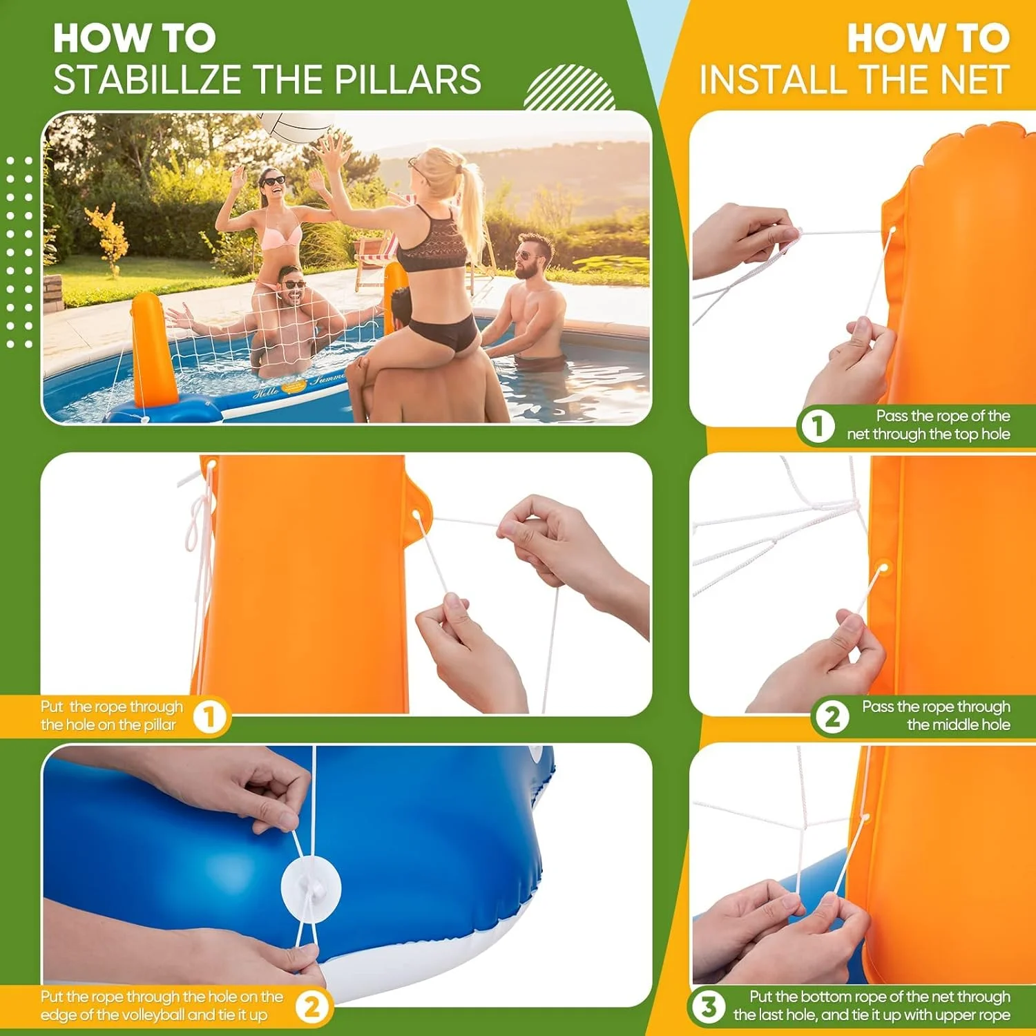 ست والیبال و بسکتبال استخر KIDSMARKT - تور والیبال بزرگتر 125 اینچی برای داخل زمین شامل 2 توپ و 2 کیسه وزنه، بازی اسباب بازی استخر برای بزرگسالان - زمین والیبال (125”x38”x30”)