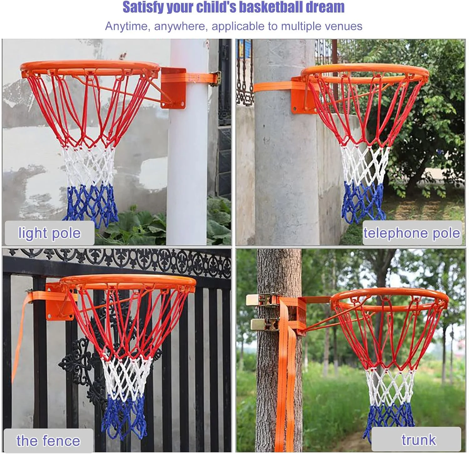 ست حلقه بسکتبال فضای باز برای حصار/درخت/پست، گل بسکتبال حرفه ای با 2 بند قابل تنظیم و تور نایلونی، کیت حلقه بسکتبال دیواری (رنگ: مدل های بزرگسال بدون پانچ) ست حلقه بسکتبال فضای باز برای حصار/درخت/پست، گل بسکتبال حرفه ای با 2 بند قابل تنظیم و تور نایلونی، کیت حلقه بسکتبال دیواری (رنگ: مدل های بزرگسال بدون پانچ)