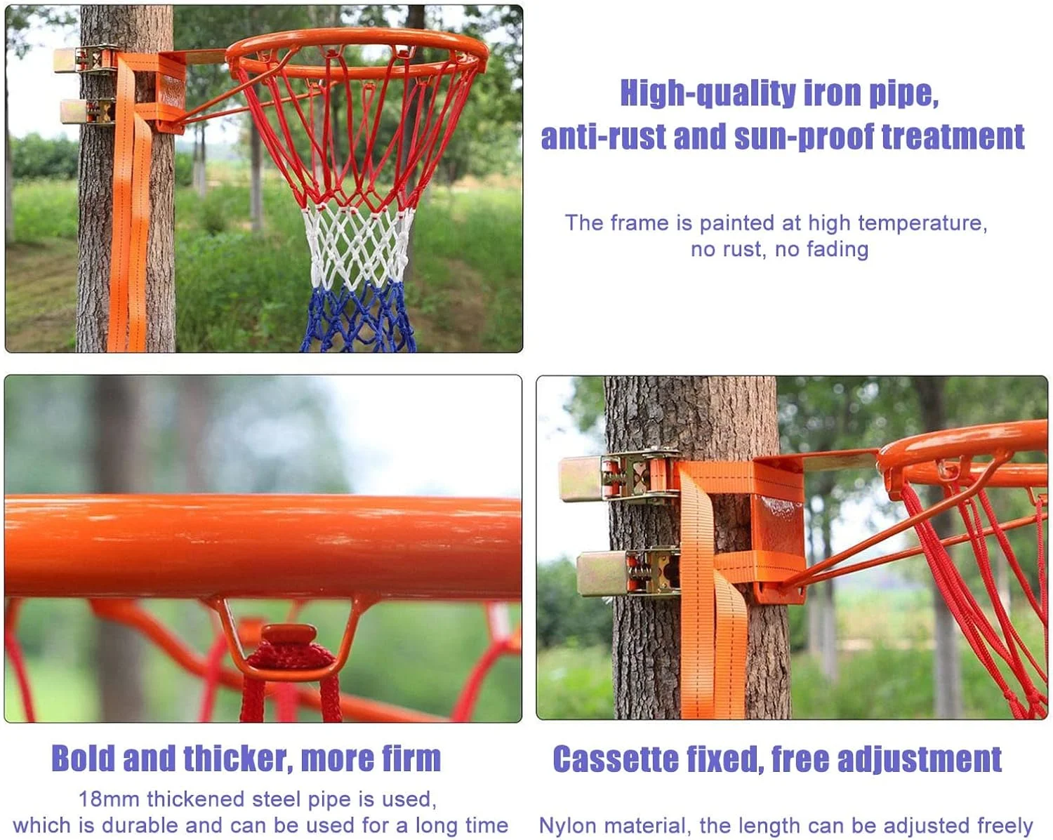 ست حلقه بسکتبال فضای باز برای حصار/درخت/پست، گل بسکتبال حرفه ای با 2 بند قابل تنظیم و تور نایلونی، کیت حلقه بسکتبال دیواری (رنگ: مدل های بزرگسال بدون پانچ) ست حلقه بسکتبال فضای باز برای حصار/درخت/پست، گل بسکتبال حرفه ای با 2 بند قابل تنظیم و تور نایلونی، کیت حلقه بسکتبال دیواری (رنگ: مدل های بزرگسال بدون پانچ)