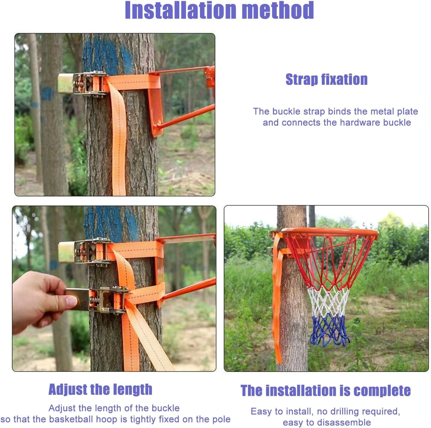 ست حلقه بسکتبال فضای باز برای حصار/درخت/پست، گل بسکتبال حرفه ای با 2 بند قابل تنظیم و تور نایلونی، کیت حلقه بسکتبال دیواری (رنگ: مدل های بزرگسال بدون پانچ) ست حلقه بسکتبال فضای باز برای حصار/درخت/پست، گل بسکتبال حرفه ای با 2 بند قابل تنظیم و تور نایلونی، کیت حلقه بسکتبال دیواری (رنگ: مدل های بزرگسال بدون پانچ)