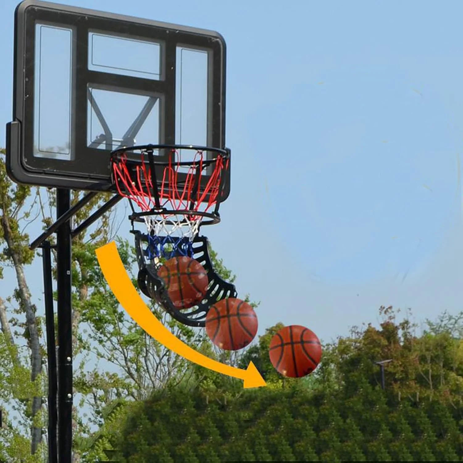 سیستم بازگشت توپ تمرین پرتاب آزاد با تحمل بار قوی، ست تور بازگشت توپ، دستگاه ریباندر تیراندازی جهانی، لوازم جانبی حلقه بسکتبال (اندازه: 1 عدد)