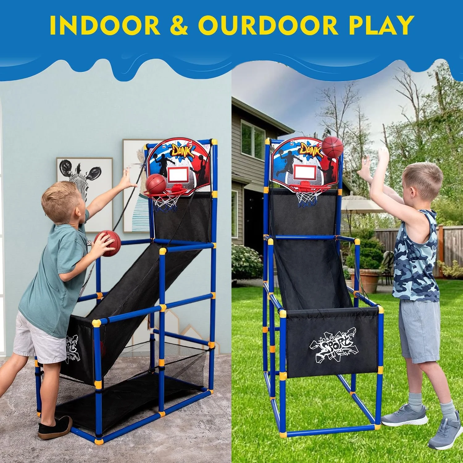 ست بازی بسکتبال آرکید Masroo با 4 توپ و حلقه برای کودکان 3 تا 12 سال، مناسب بازی ورزشی در فضای داخلی و خارجی - نصب آسان - دارای پمپ هوا - ایده آل برای مسابقه