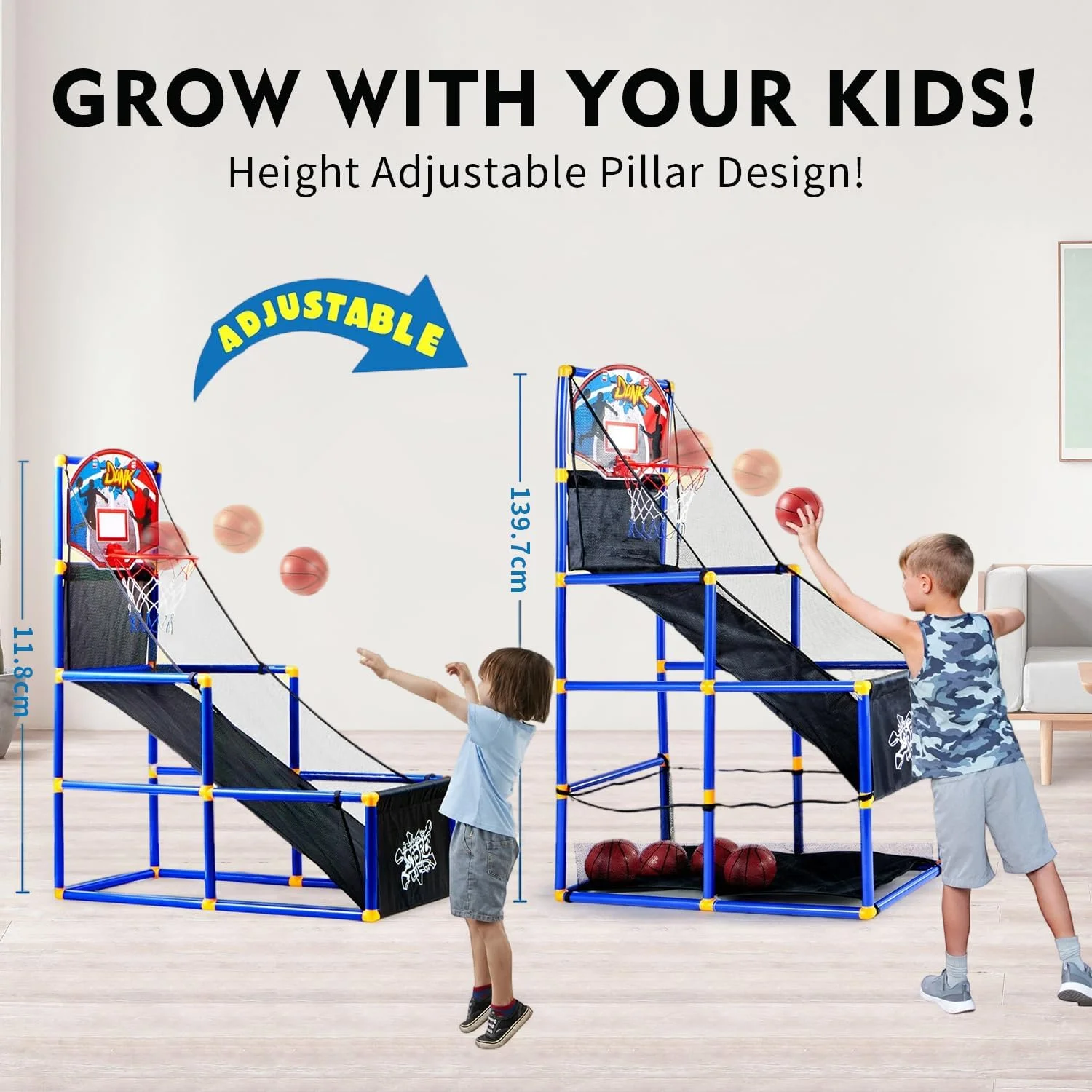 ست بازی بسکتبال آرکید Masroo با 4 توپ و حلقه برای کودکان 3 تا 12 سال، مناسب بازی ورزشی در فضای داخلی و خارجی - نصب آسان - دارای پمپ هوا - ایده آل برای مسابقه