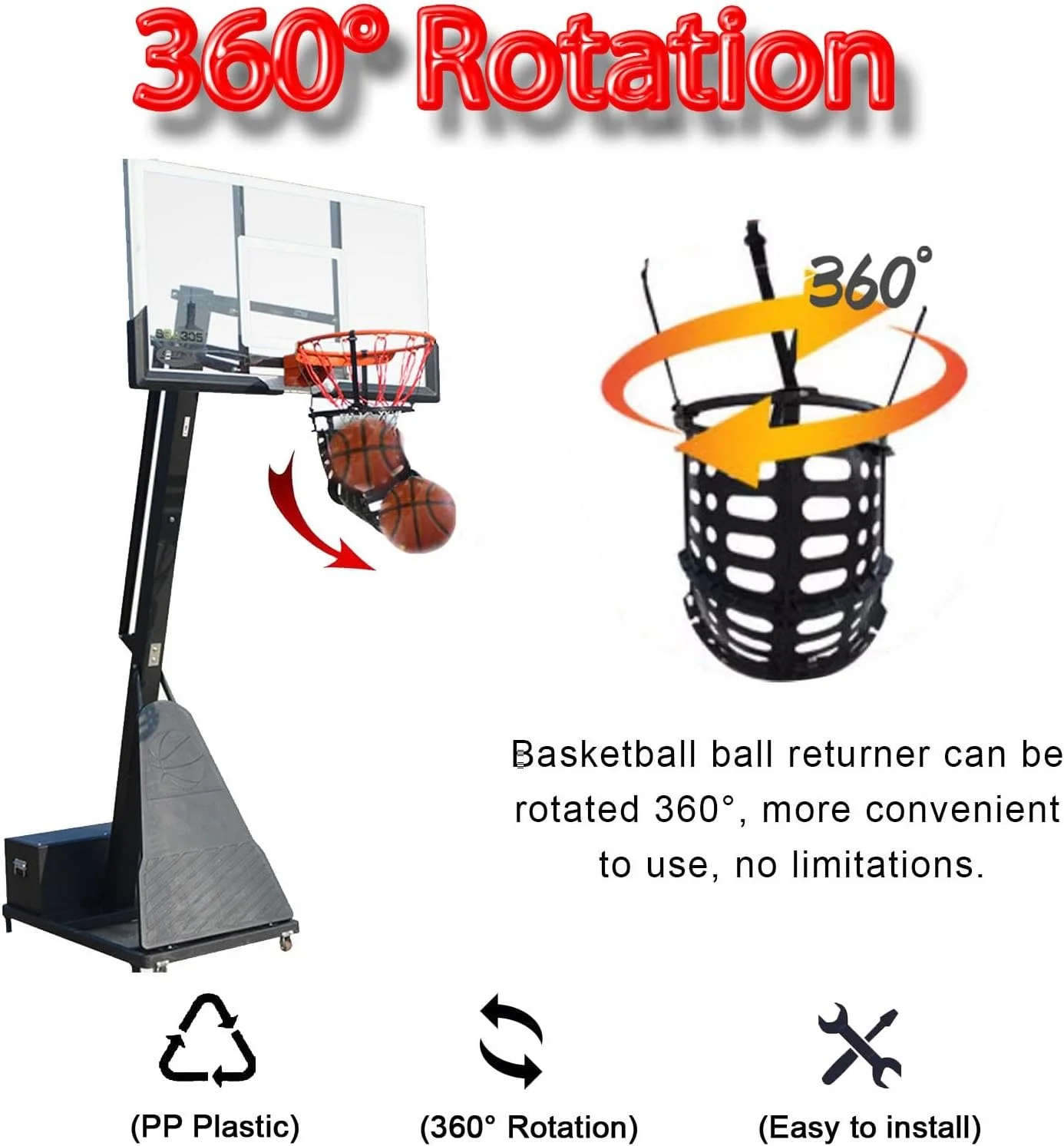 سیستم بازگشت توپ تمرین پرتاب آزاد با تحمل بار قوی، ست تور بازگشت توپ، دستگاه ریباندر تیراندازی جهانی، لوازم جانبی حلقه بسکتبال (اندازه: 1 عدد)