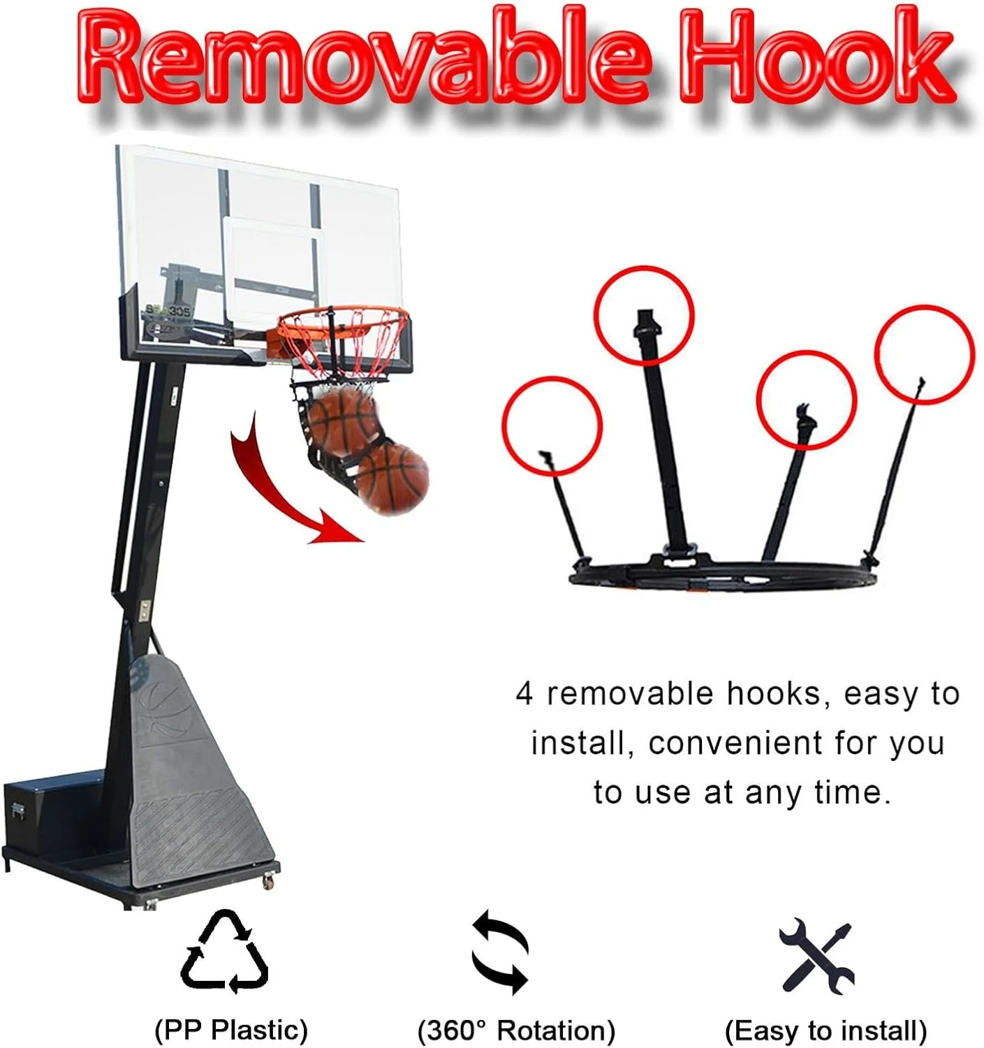 سیستم بازگشت توپ تمرین پرتاب آزاد با تحمل بار قوی، ست تور بازگشت توپ، دستگاه ریباندر تیراندازی جهانی، لوازم جانبی حلقه بسکتبال (اندازه: 1 عدد)