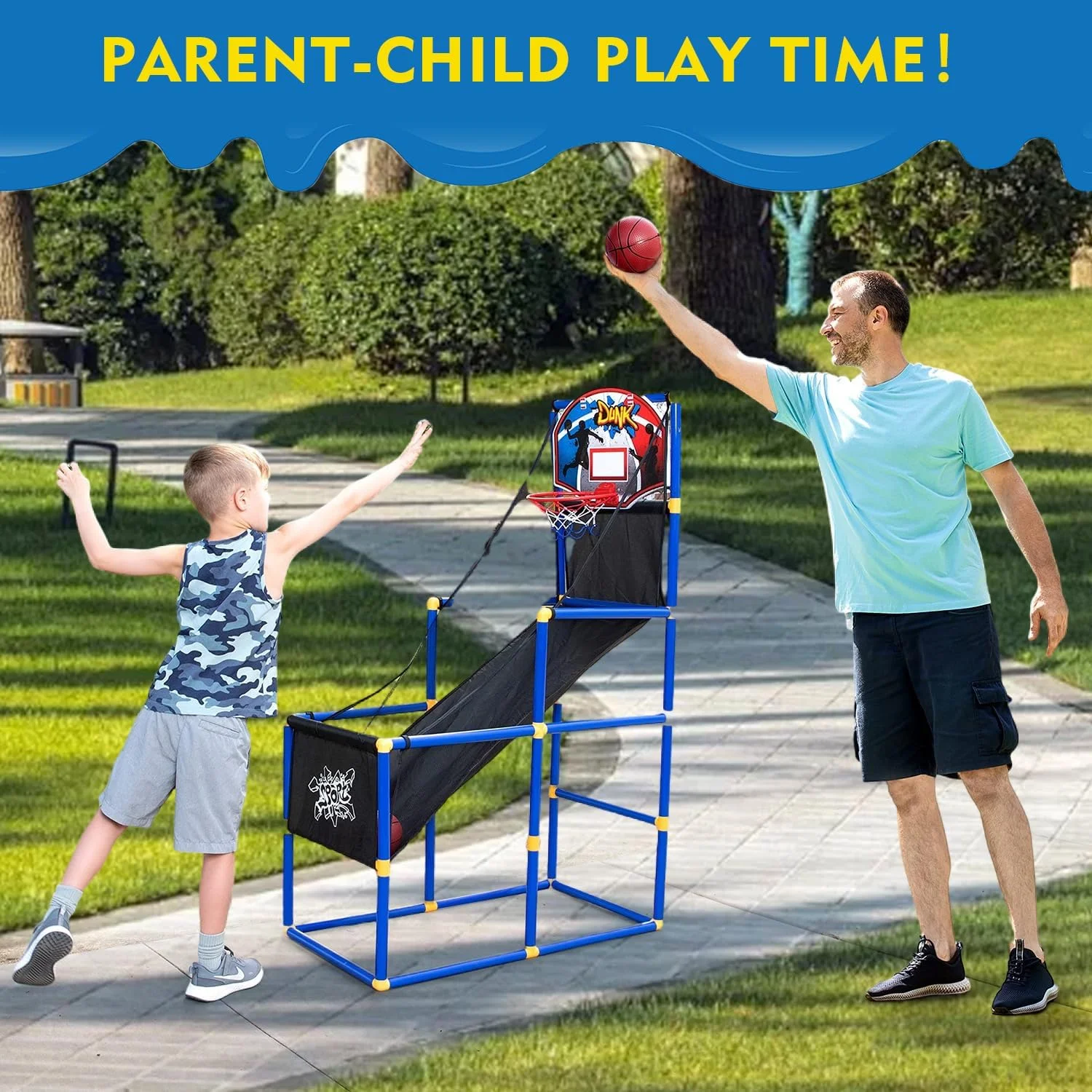 ست بازی بسکتبال آرکید Masroo با 4 توپ و حلقه برای کودکان 3 تا 12 سال، مناسب بازی ورزشی در فضای داخلی و خارجی - نصب آسان - دارای پمپ هوا - ایده آل برای مسابقه