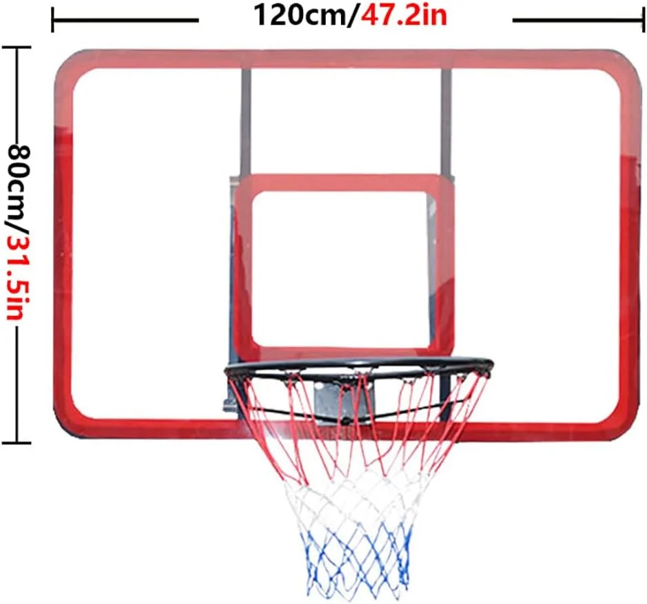 حلقه بسکتبال دیواری KUOYTT، ست ترکیبی حلقه بسکتبال با تخته پشتی نشکن 120x80 سانتی‌متری، براکت و تور مناسب تمام شرایط آب و هوایی برای استفاده در داخل و خارج از خانه