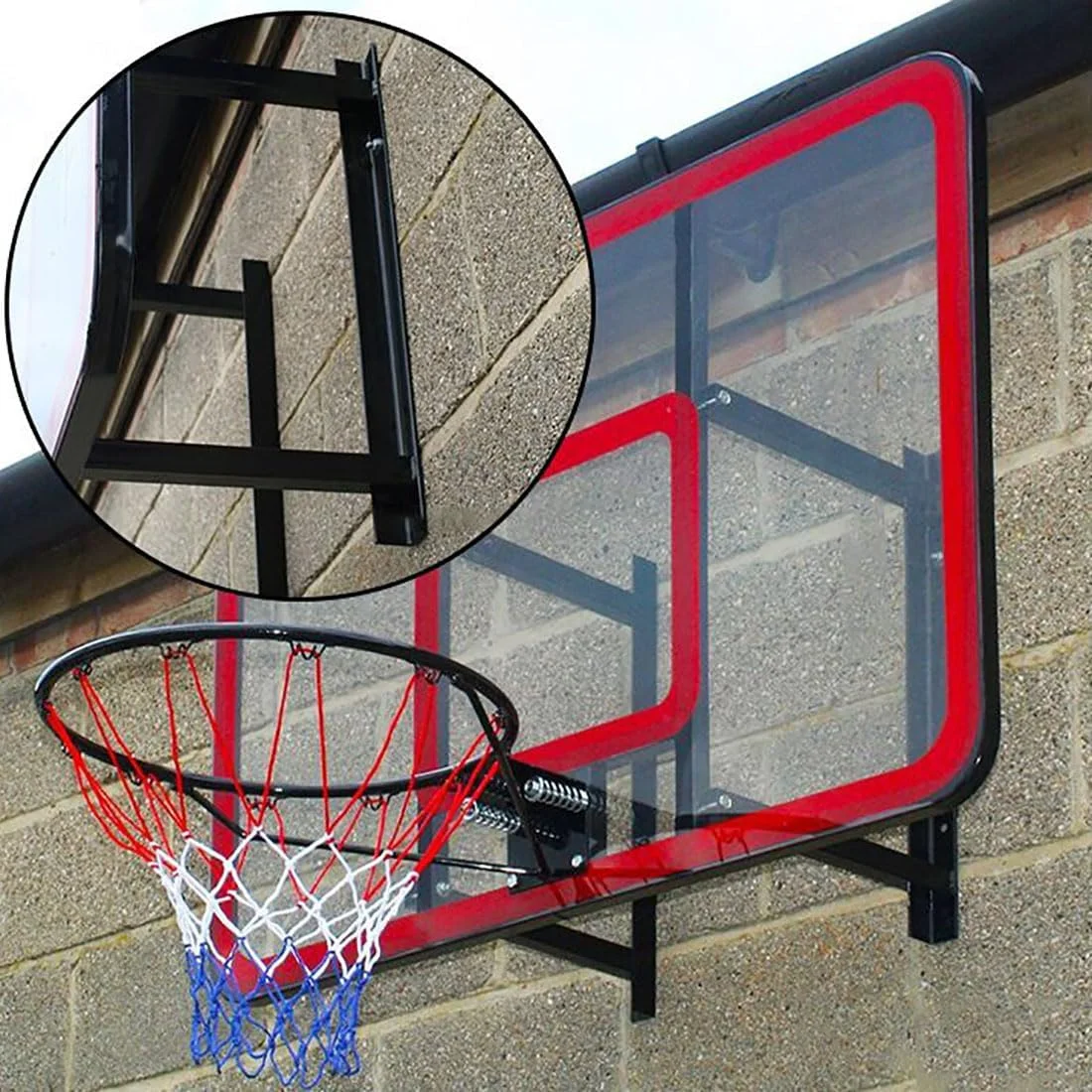 حلقه بسکتبال دیواری KUOYTT، ست ترکیبی حلقه بسکتبال با تخته پشتی نشکن 120x80 سانتی‌متری، براکت و تور مناسب تمام شرایط آب و هوایی برای استفاده در داخل و خارج از خانه