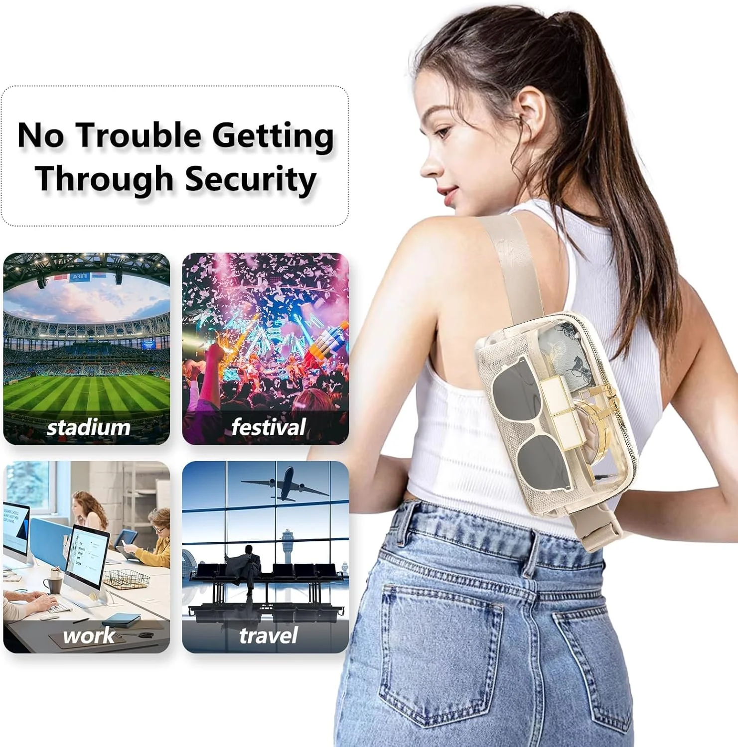 کیف کمری شفاف TERRIFI، مناسب برای خانم ها و آقایان، دارای بند قابل تنظیم، کیف کمری ضد آب، کیف شفاف برای مسافرت، ورزش، دویدن، پیاده روی، بژ، مد روز کیف کمری شفاف TERRIFI، مناسب برای خانم ها و آقایان، دارای بند قابل تنظیم، کیف کمری ضد آب، کیف شفاف برای مسافرت، ورزش، دویدن، پیاده روی، بژ، مد روز