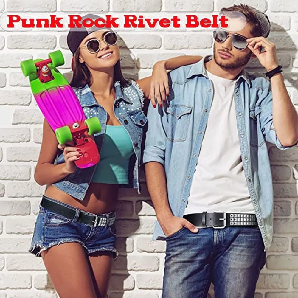 کمربند میخ دار TERRIFI، کمربند فلزی پانک راک پرچ دار با مهره های مربعی و پرچ های هرمی براق برای زنان و مردان کمربند میخ دار TERRIFI، کمربند فلزی پانک راک پرچ دار با مهره های مربعی و پرچ های هرمی براق برای زنان و مردان