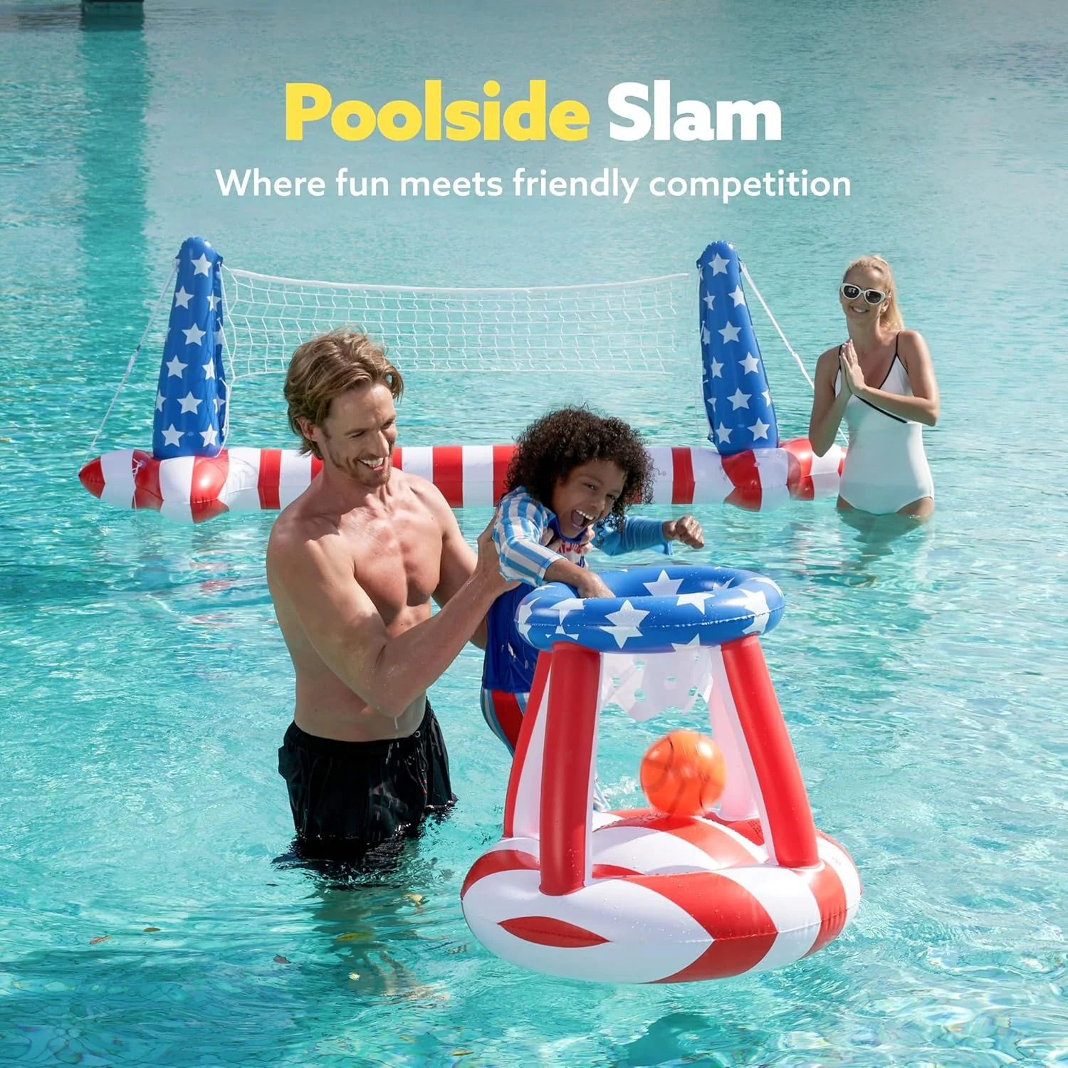 ست شناور بادی استخر شامل تور والیبال و حلقه بسکتبال با طرح پرچم آمریکا، اسباب بازی بازی استخر برای کودکان و بزرگسالان، شناور، زمین والیبال (266x71x96 سانتی متر) | بسکتبال (70x58 سانتی متر)، قرمز سفید ست شناور بادی استخر شامل تور والیبال و حلقه بسکتبال با طرح پرچم آمریکا، اسباب بازی بازی استخر برای کودکان و بزرگسالان، شناور، زمین والیبال (266x71x96 سانتی متر) | بسکتبال (70x58 سانتی متر)، قرمز سفید