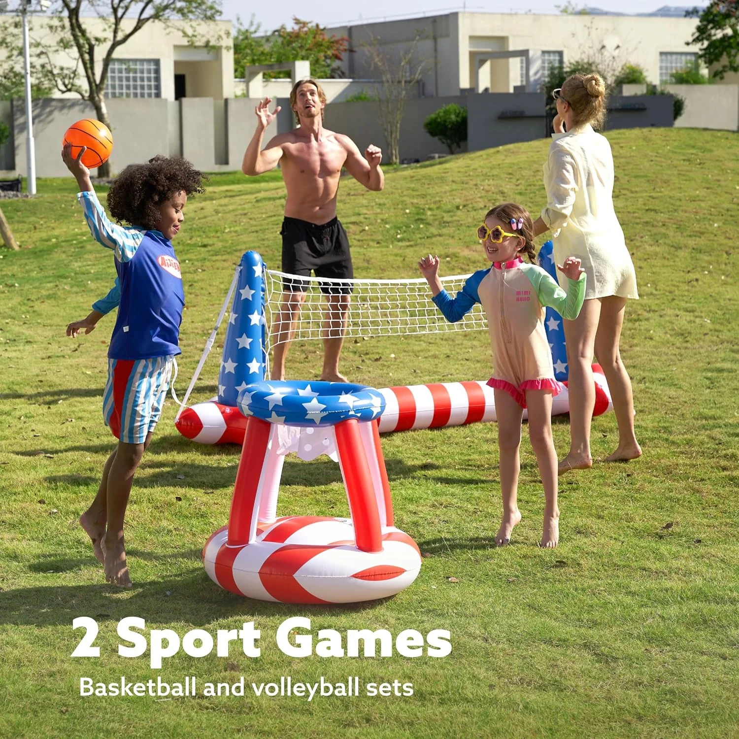 ست شناور بادی استخر شامل تور والیبال و حلقه بسکتبال با طرح پرچم آمریکا، اسباب بازی بازی استخر برای کودکان و بزرگسالان، شناور، زمین والیبال (266x71x96 سانتی متر) | بسکتبال (70x58 سانتی متر)، قرمز سفید ست شناور بادی استخر شامل تور والیبال و حلقه بسکتبال با طرح پرچم آمریکا، اسباب بازی بازی استخر برای کودکان و بزرگسالان، شناور، زمین والیبال (266x71x96 سانتی متر) | بسکتبال (70x58 سانتی متر)، قرمز سفید