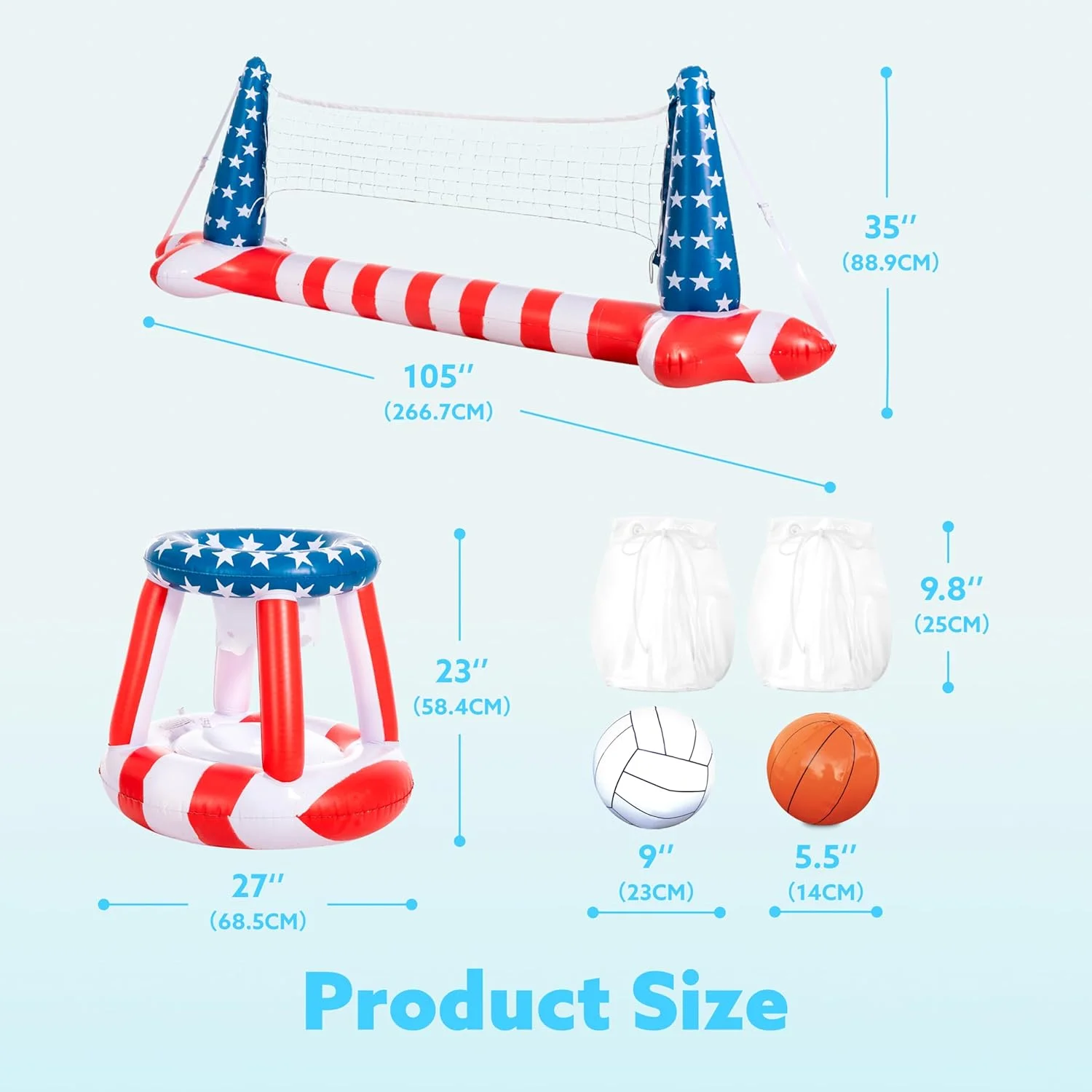 ست شناور بادی استخر شامل تور والیبال و حلقه بسکتبال با طرح پرچم آمریکا، اسباب بازی بازی استخر برای کودکان و بزرگسالان، شناور، زمین والیبال (266x71x96 سانتی متر) | بسکتبال (70x58 سانتی متر)، قرمز سفید ست شناور بادی استخر شامل تور والیبال و حلقه بسکتبال با طرح پرچم آمریکا، اسباب بازی بازی استخر برای کودکان و بزرگسالان، شناور، زمین والیبال (266x71x96 سانتی متر) | بسکتبال (70x58 سانتی متر)، قرمز سفید