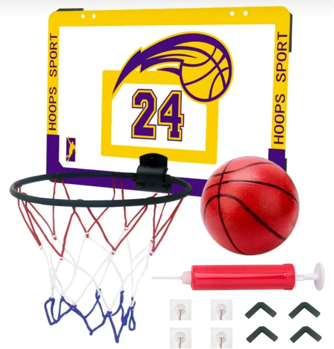 ست حلقه بسکتبال دیواری و اسباب بازی بسکتبال HANNEA® برای کودکان، آویز دیواری تاشو مناسب داخل خانه، قطر 24 سانتی متر، مناسب برای کودکان 4 تا 8 سال ست حلقه بسکتبال دیواری و اسباب بازی بسکتبال HANNEA® برای کودکان، آویز دیواری تاشو مناسب داخل خانه، قطر 24 سانتی متر، مناسب برای کودکان 4 تا 8 سال
