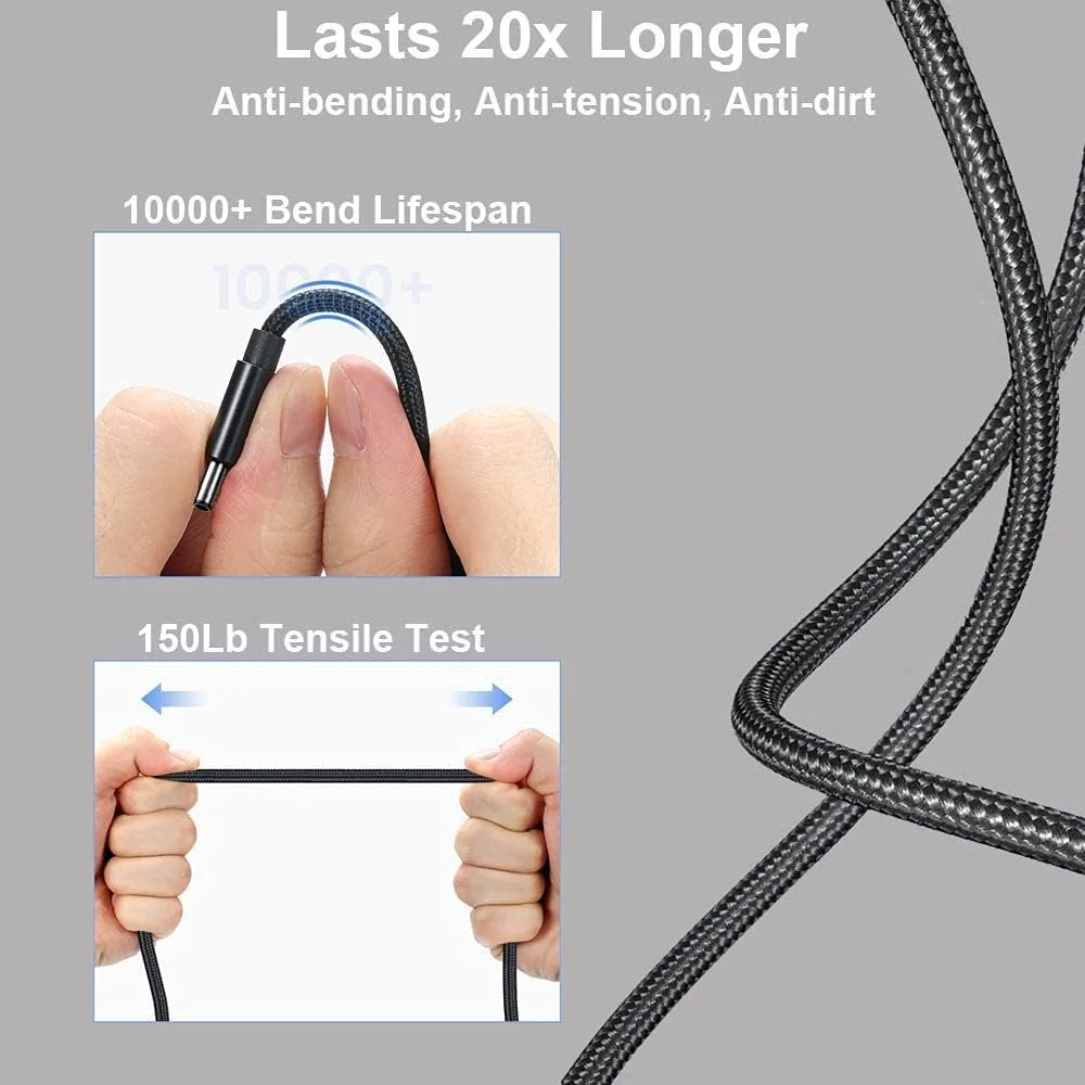 آداپتور USB C به DC، مجموعه 19 عددی پلاگین برق، کابل منبع تغذیه شارژر یونیورسال با سیم PD بافته شده و جک بشکه ای 5.5x2.1mm برای شارژ لپ تاپ های MSI، Acer، Asus، Lenovo، Dell، HP