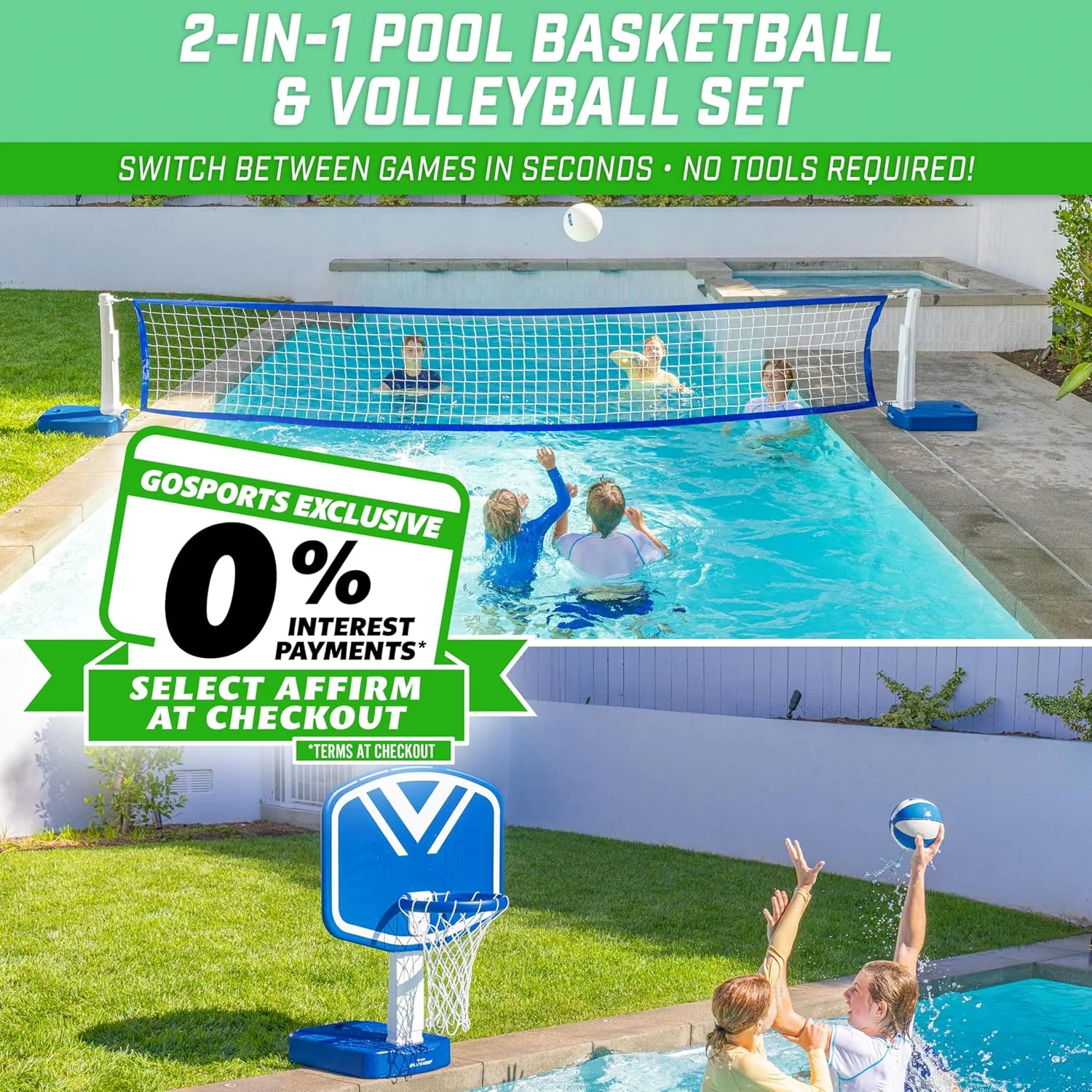 ست بازی بسکتبال و والیبال 2 در 1 استخر GoSports Splash Hoop
