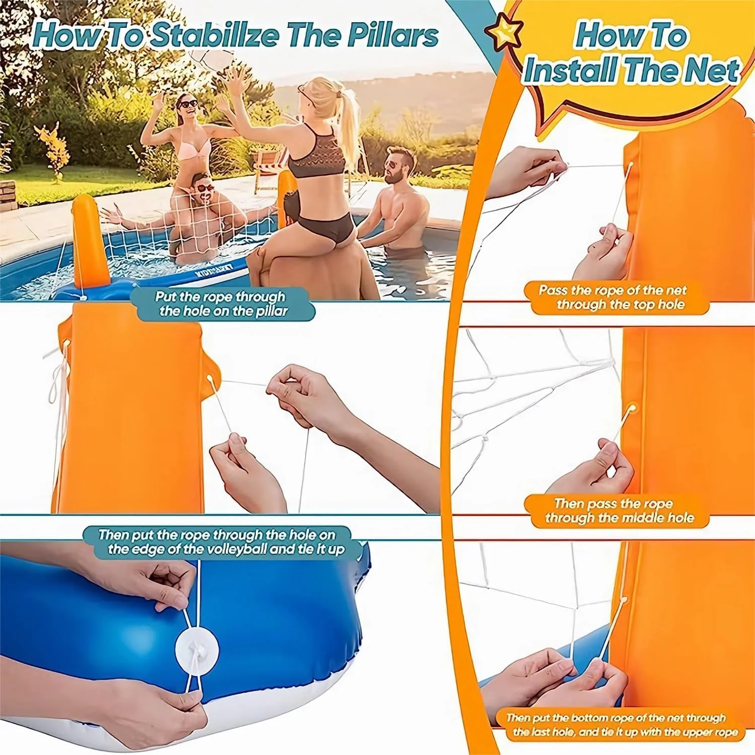 تور والیبال بادی GGEROU و حلقه های بسکتبال شناور استخر به همراه توپ، اسباب بازی های بازی استخر تابستانی برای کودکان و بزرگسالان، زمین والیبال (30" x 38" x 120")، بسکتبال (27”x23”x27”) تور والیبال بادی GGEROU و حلقه های بسکتبال شناور استخر به همراه توپ، اسباب بازی های بازی استخر تابستانی برای کودکان و بزرگسالان، زمین والیبال (30" x 38" x 120")، بسکتبال (27”x23”x27”)