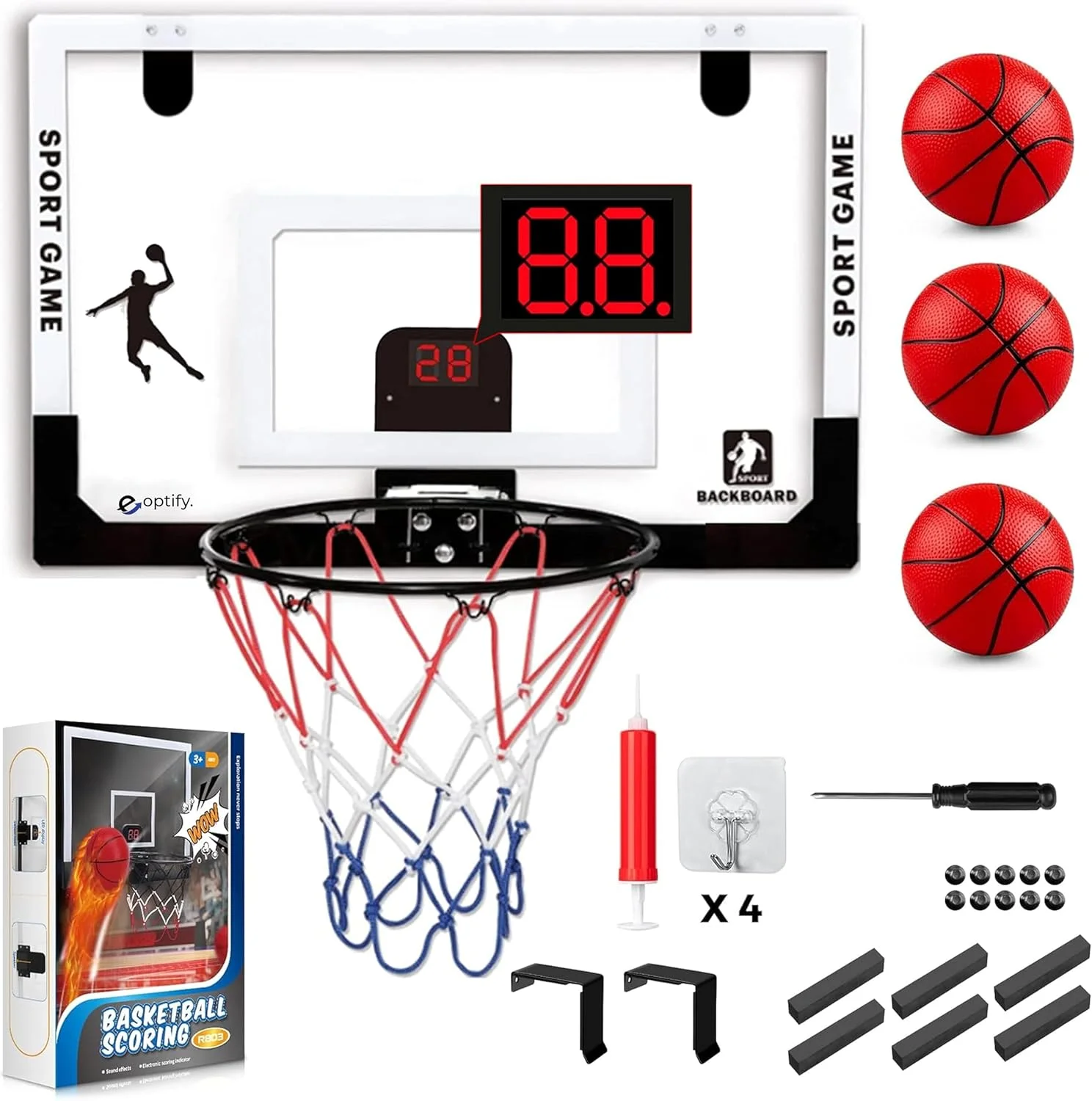 ست حلقه بسکتبال کوچک قابل حمل دیواری دیجیتال، ست بسکتبال داخلی برای کودکان و بزرگسالان، اسباب بازی بسکتبال با حلقه فولادی با تخته پشتی، 4 توپ کوچک و پمپ، لوازم جانبی بسکتبال ست حلقه بسکتبال کوچک قابل حمل دیواری دیجیتال، ست بسکتبال داخلی برای کودکان و بزرگسالان، اسباب بازی بسکتبال با حلقه فولادی با تخته پشتی، 4 توپ کوچک و پمپ، لوازم جانبی بسکتبال