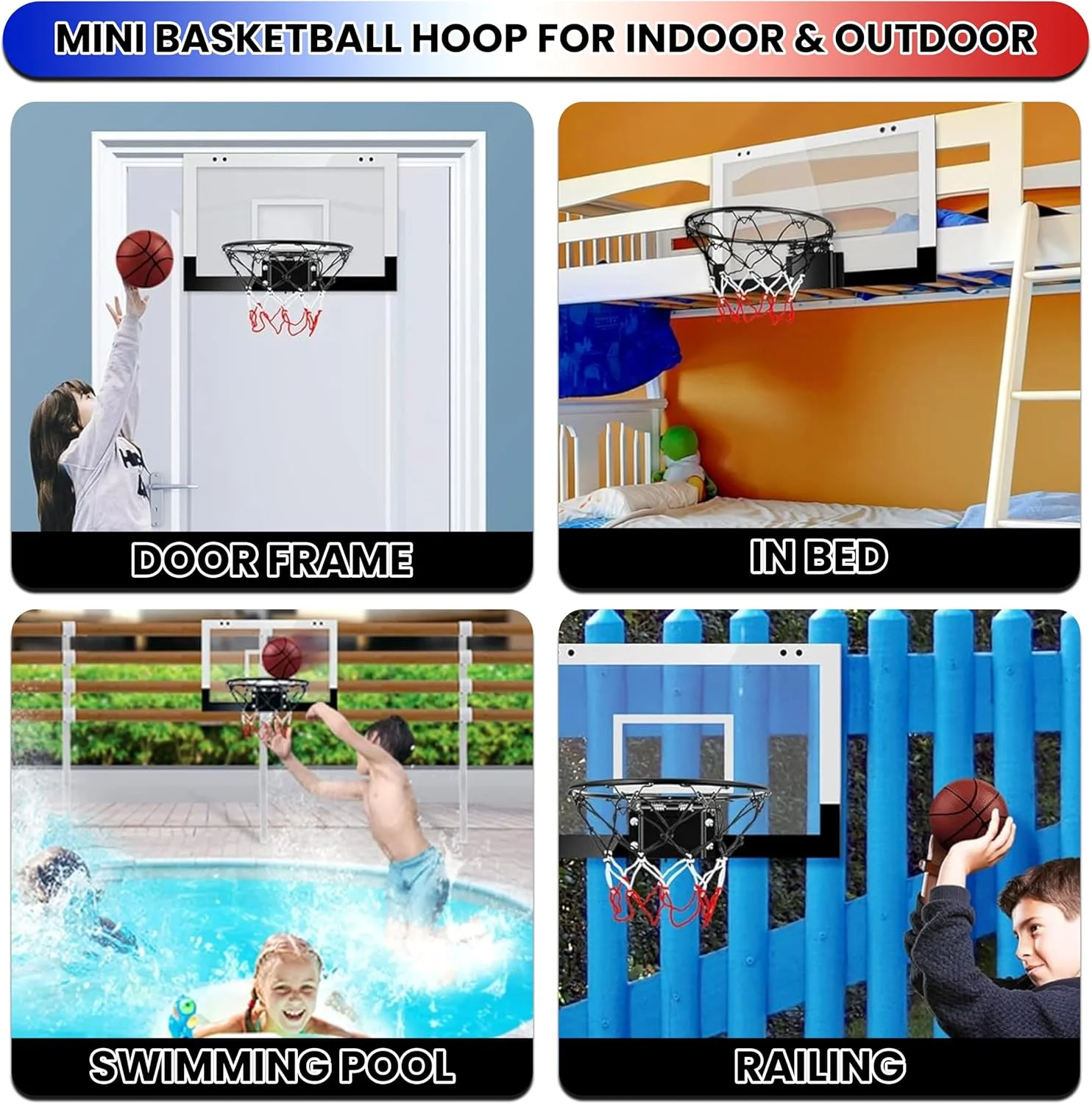 ست حلقه بسکتبال کوچک قابل حمل دیواری دیجیتال، ست بسکتبال داخلی برای کودکان و بزرگسالان، اسباب بازی بسکتبال با حلقه فولادی با تخته پشتی، 4 توپ کوچک و پمپ، لوازم جانبی بسکتبال