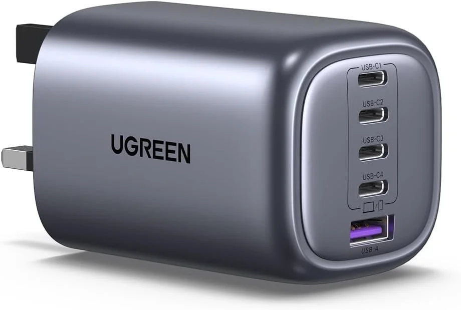 شارژر 5 پورت 100 واتی USB C یوگرین Nexode، آداپتور شارژ سریع دیواری Type-C GaN سازگار با MacBook Air، HP/Dell/Lenovo، iPad، iPhone 17/16 Pro Max، Galaxy S25 Ultra
