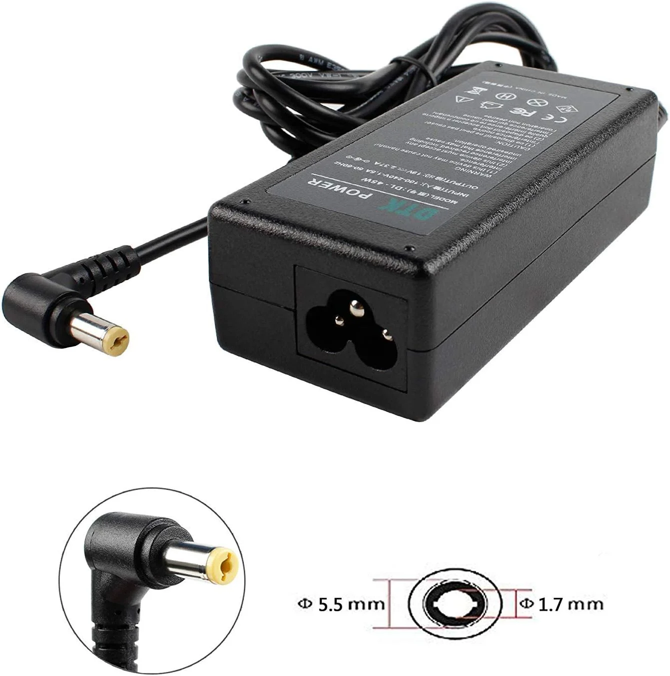 شارژر لپ تاپ 45 واتی DTK 19V 2.37A برای کامپیوترهای نوت بوک Acer، سیم برق، آداپتور AC Aspire ES V E TravelMate، کانکتور: 5.5 x 1.7mm شارژر لپ تاپ 45 واتی DTK 19V 2.37A برای کامپیوترهای نوت بوک Acer، سیم برق، آداپتور AC Aspire ES V E TravelMate، کانکتور: 5.5 x 1.7mm