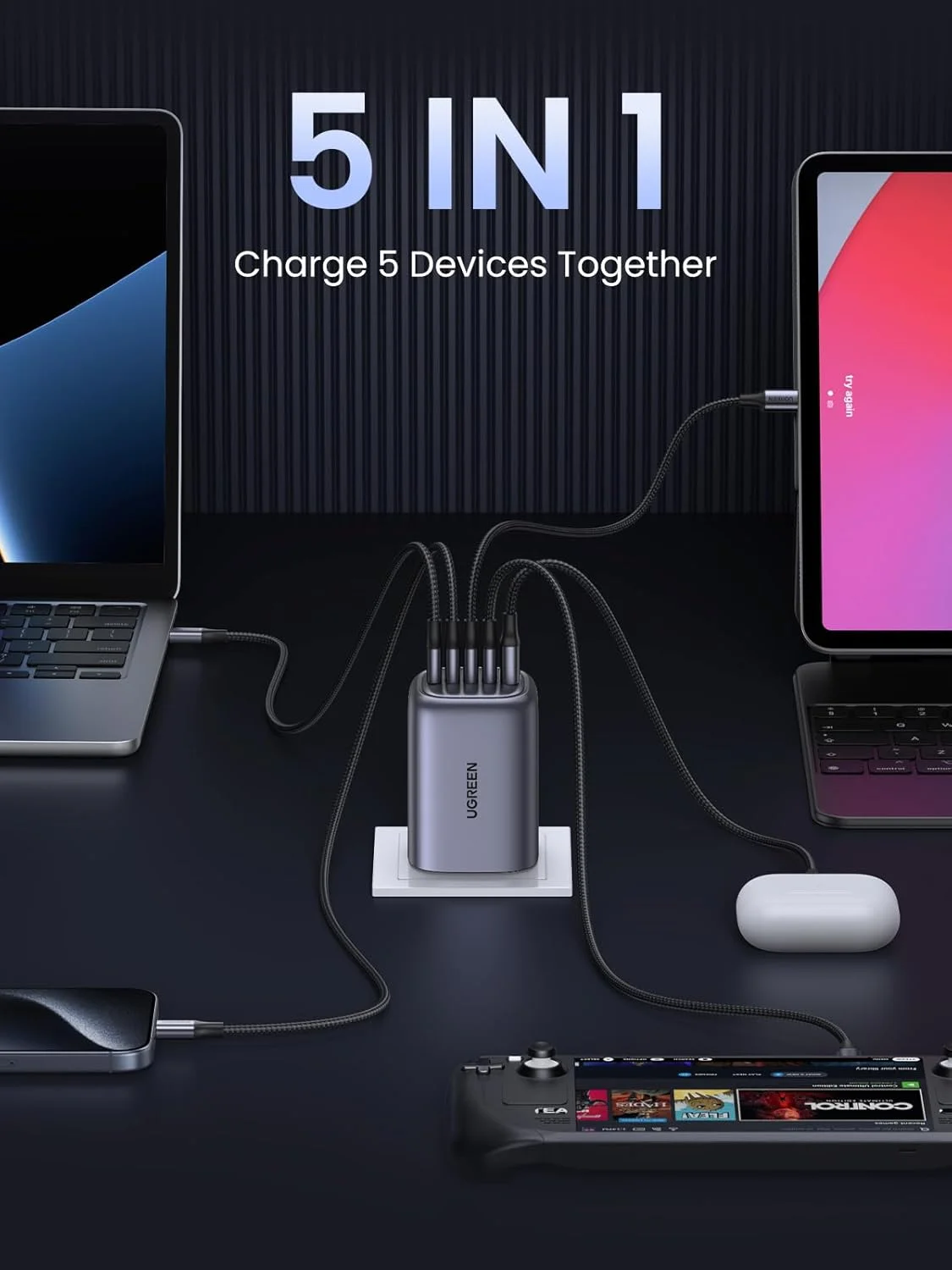شارژر 5 پورت 100 واتی USB C یوگرین Nexode، آداپتور شارژ سریع دیواری Type-C GaN سازگار با MacBook Air، HP/Dell/Lenovo، iPad، iPhone 17/16 Pro Max، Galaxy S25 Ultra شارژر 5 پورت 100 واتی USB C یوگرین Nexode، آداپتور شارژ سریع دیواری Type-C GaN سازگار با MacBook Air، HP/Dell/Lenovo، iPad، iPhone 17/16 Pro Max، Galaxy S25 Ultra