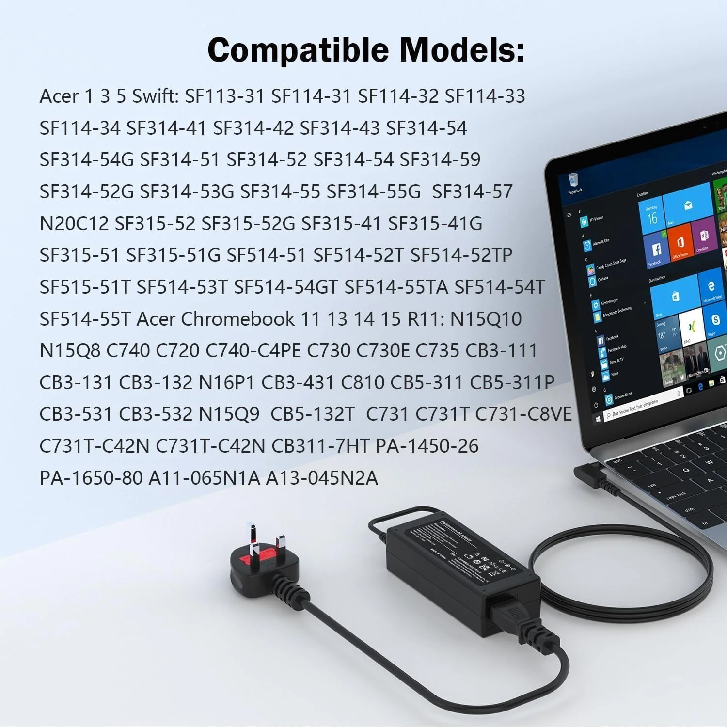 شارژر لپ تاپ 65 واتی برای Acer Swift 1/3/5 SF114-34 SF114-32 SF114-33 SF315-41 SF315-52 Chromebook 11/13/14/15/CB3/CB5/C720p CB3-431/CB3-111/CB5-571 آداپتور برق با کانکتور (3.0mm x 1.1mm) شارژر لپ تاپ 65 واتی برای Acer Swift 1/3/5 SF114-34 SF114-32 SF114-33 SF315-41 SF315-52 Chromebook 11/13/14/15/CB3/CB5/C720p CB3-431/CB3-111/CB5-571 آداپتور برق با کانکتور (3.0mm x 1.1mm)