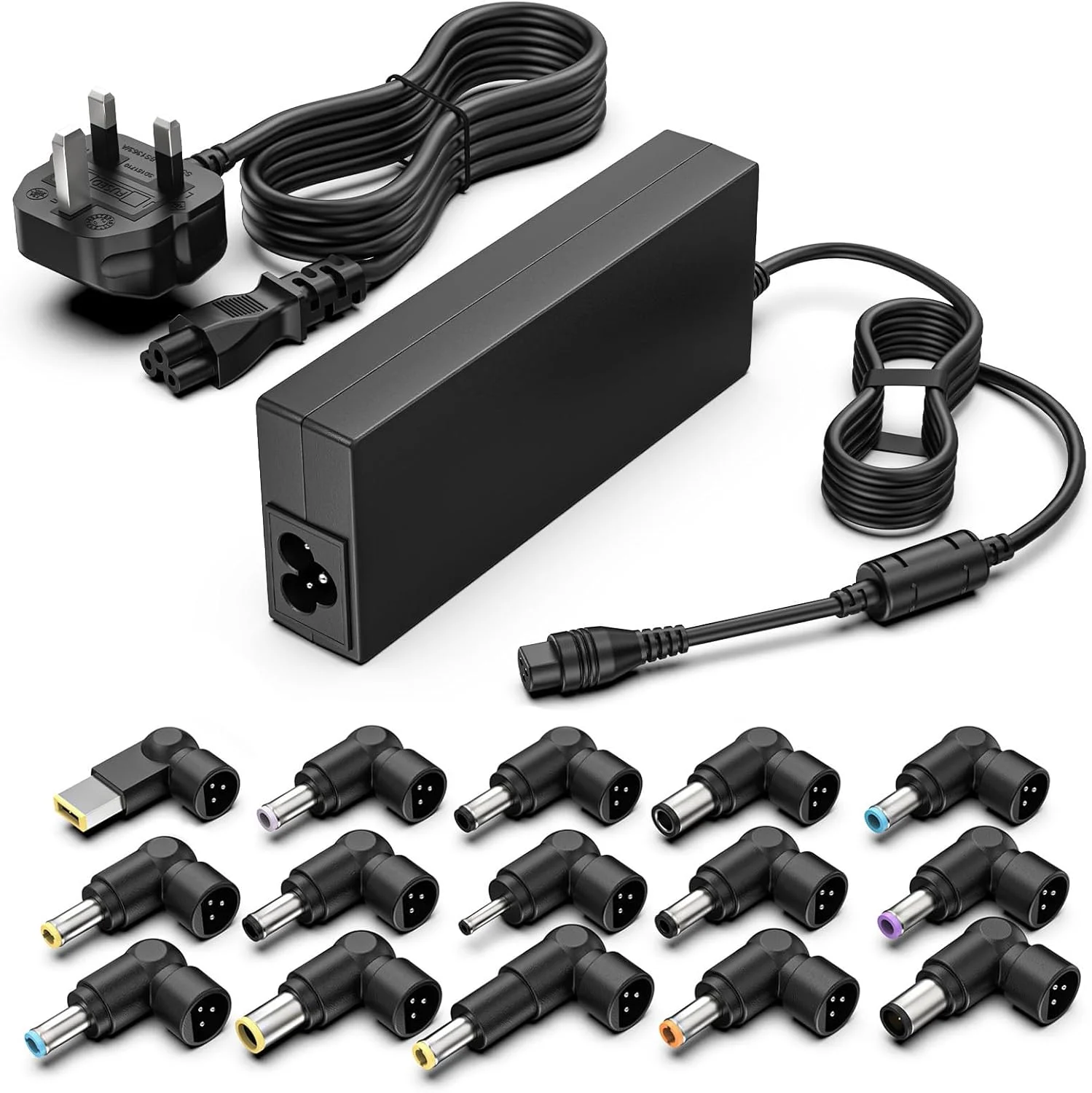 شارژر لپ تاپ یونیورسال 90 واتی Jippofu با 15 سر قابل تعویض سازگار با HP Lenovo Dell Acer ASUS Cable Samsung Monitor Notebook Geteway Ultrabook Toshiba Sony Fujitsu Chromebook آداپتور برق AC