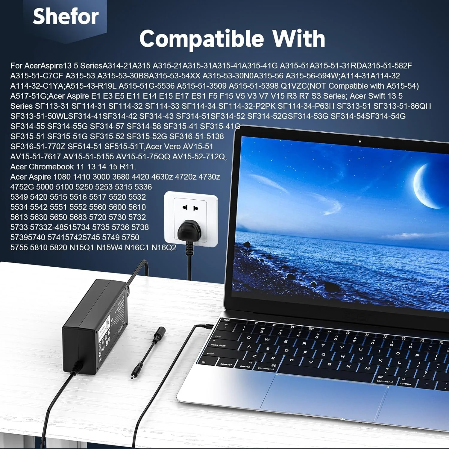 شارژر 65 واتی لپ تاپ ایسر، آداپتور کابل منبع تغذیه 19 ولت 3.42 آمپر برای Acer Aspire 1 3 5 A114 A315 A314 A515 E3 E5 E15 ES1 ES15 F5 V3 V5 V7 N19C1، سری Acer Swift 1 3 5، Chromebook 11 13 14 15 R11 شارژر 65 واتی لپ تاپ ایسر، آداپتور کابل منبع تغذیه 19 ولت 3.42 آمپر برای Acer Aspire 1 3 5 A114 A315 A314 A515 E3 E5 E15 ES1 ES15 F5 V3 V5 V7 N19C1، سری Acer Swift 1 3 5، Chromebook 11 13 14 15 R11