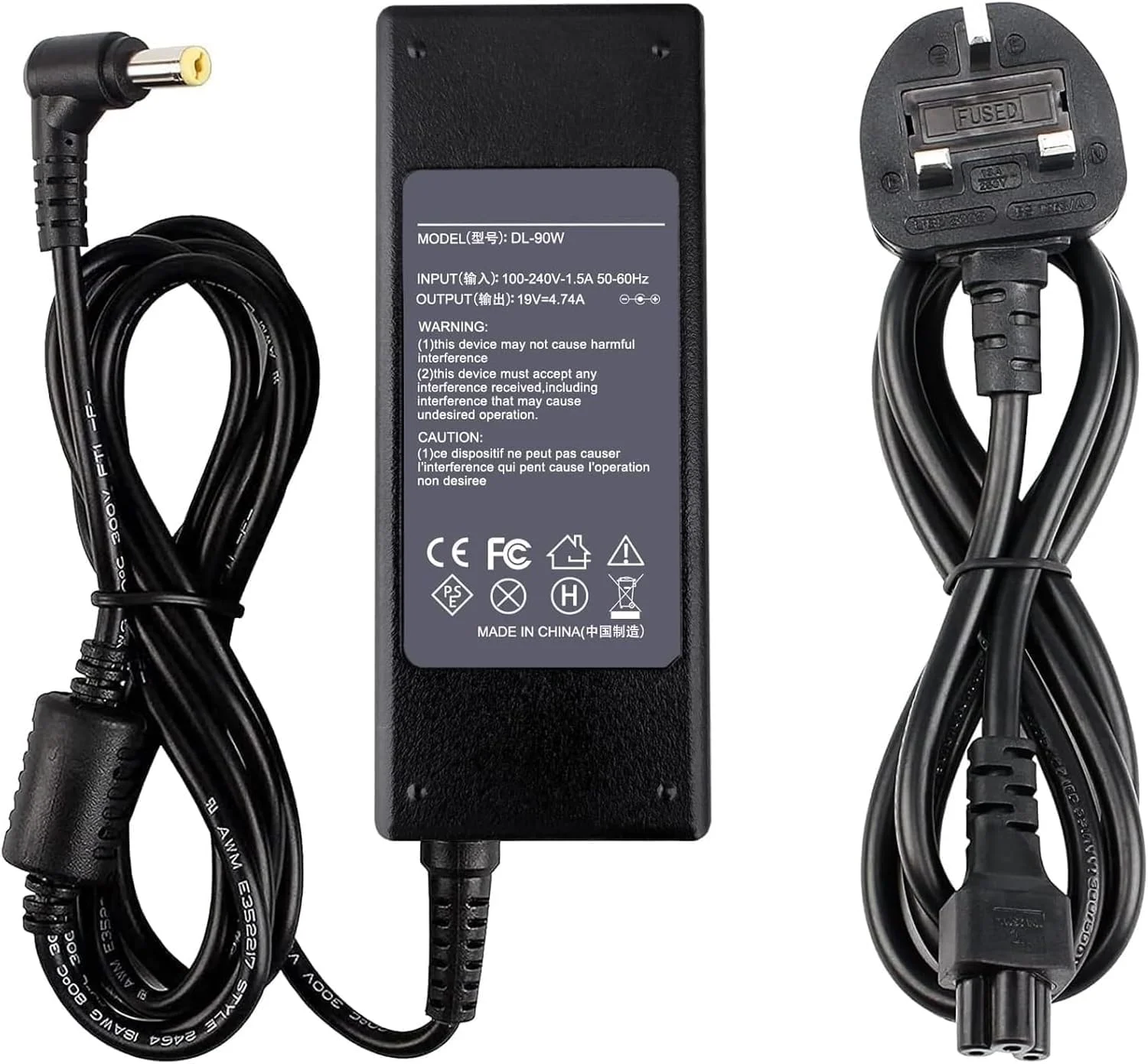 شارژر لپ تاپ جدید 90 وات/19 ولت/4.74 آمپر برای کامپیوتر نوت بوک ایسر، سیم برق، آداپتور AC سری Aspire Nitro Spin TravelMate (سازگار با 75 وات) کانکتور【5.5 x 1.7mm】