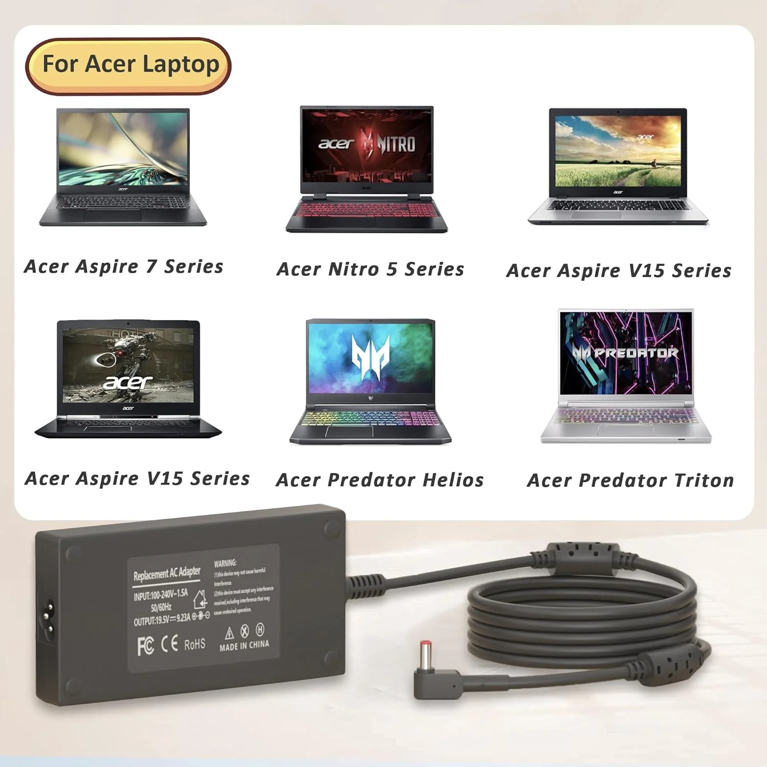 شارژر 180 وات 135 وات NATNO برای لپ تاپ گیمینگ ایسر نیترو 5 7 مدل های AN515 AN515-51 AN515-52 AN515-53 AN715-52 Predator Helios 300 G3-571 G3-572 PH315-52 Predator Triton 300 500 PT314-51 PT315-52 به همراه کابل برق شارژر 180 وات 135 وات NATNO برای لپ تاپ گیمینگ ایسر نیترو 5 7 مدل های AN515 AN515-51 AN515-52 AN515-53 AN715-52 Predator Helios 300 G3-571 G3-572 PH315-52 Predator Triton 300 500 PT314-51 PT315-52 به همراه کابل برق
