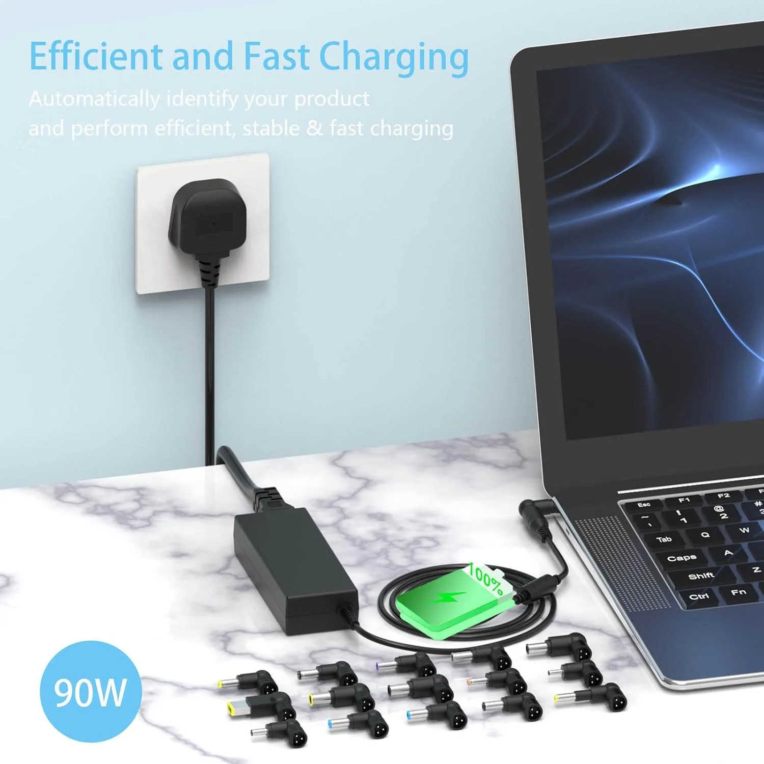 شارژر لپ تاپ یونیورسال 90 وات 65 وات سازگار با HP Lenovo Dell Acer Asus Geteway Samsung Notebook Ultrabook Chromebook Computer Charger آداپتور برق با 15 سر