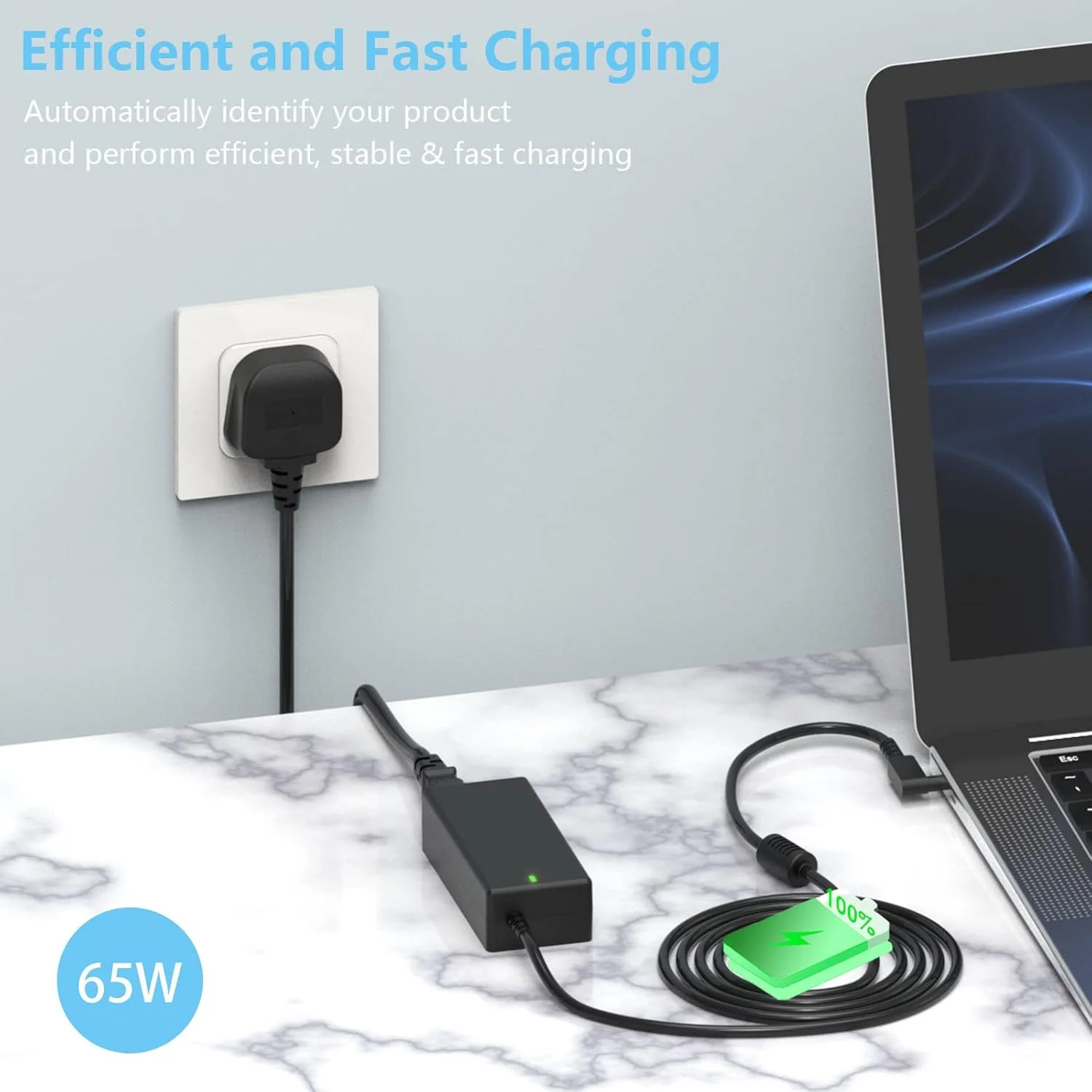 شارژر لپ تاپ 65 واتی HAFIUEGE سازگار با Acer، آداپتور برق AC HAFIUEGE سازگار با تمام لپ تاپ های سری Acer-Aspire، Swift، Chromebook