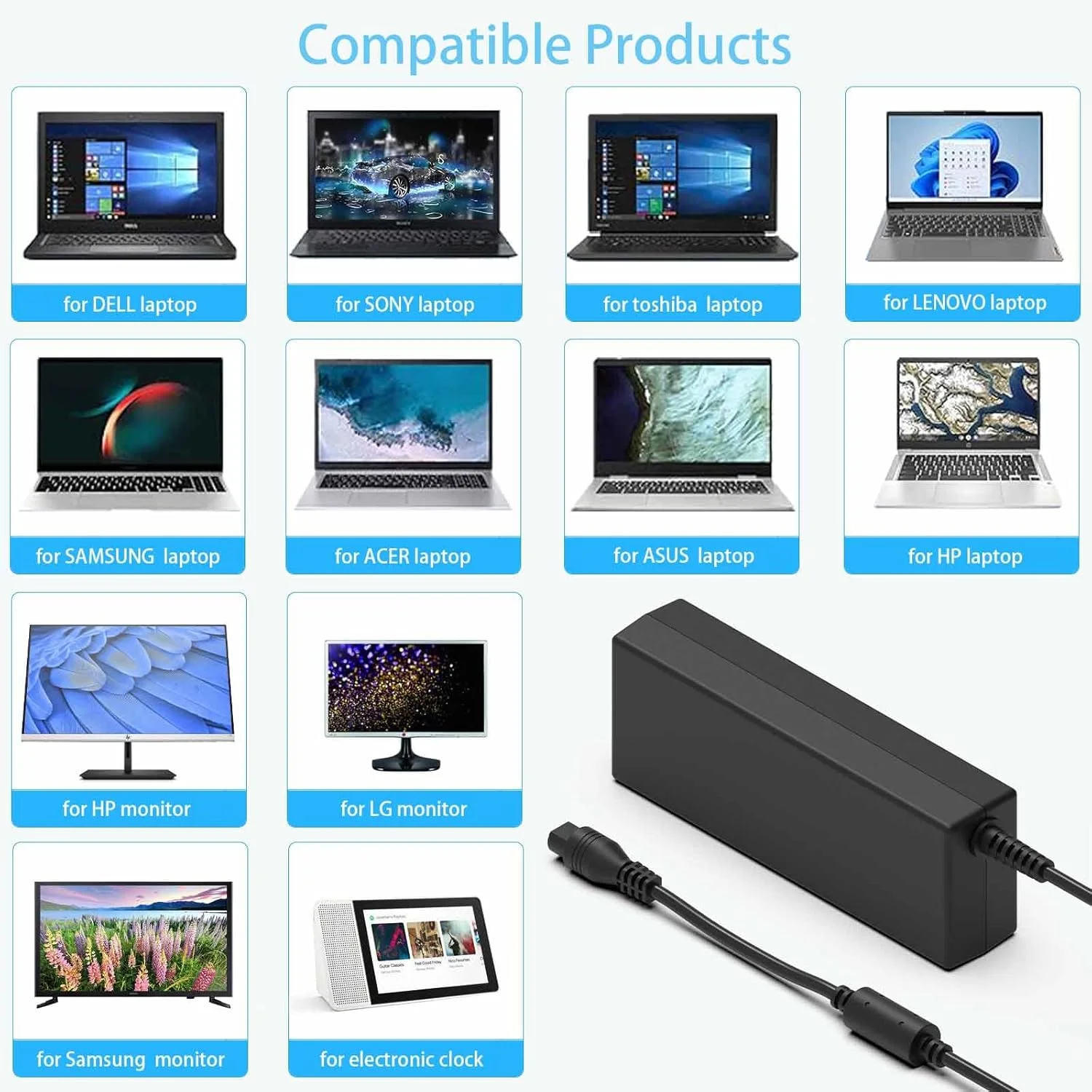 شارژر لپ تاپ یونیورسال 90 وات 65 وات سازگار با HP Lenovo Dell Acer Asus Geteway Samsung Notebook Ultrabook Chromebook Computer Charger آداپتور برق با 15 سر