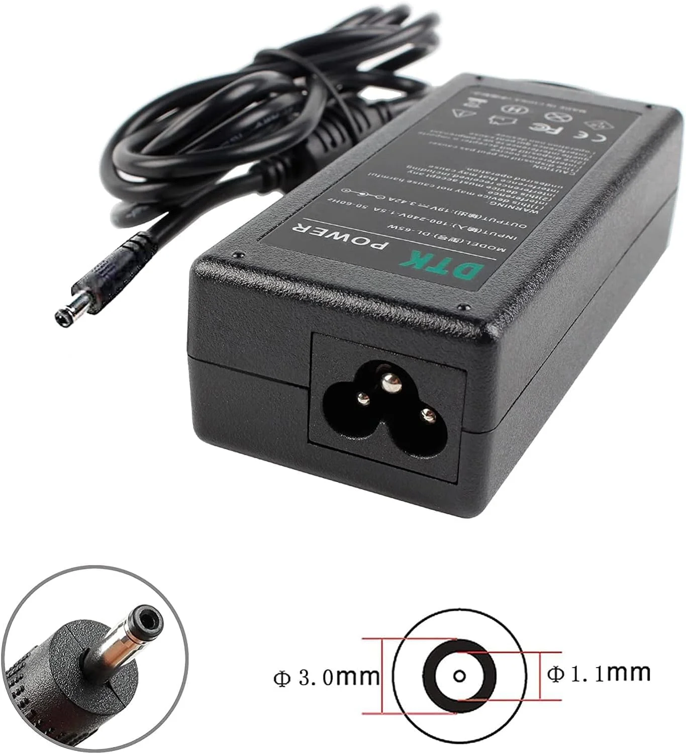 شارژر لپ تاپ DTK 19V 3.42A 65W برای Acer Chromebook 11 14 A13-045N2A C720 CB3-431 PA-1450-26 R11 1 3 5 Aspire R14 R5 V3-371 Travelmate Series، کانکتور: 3.0 x 1.1mm