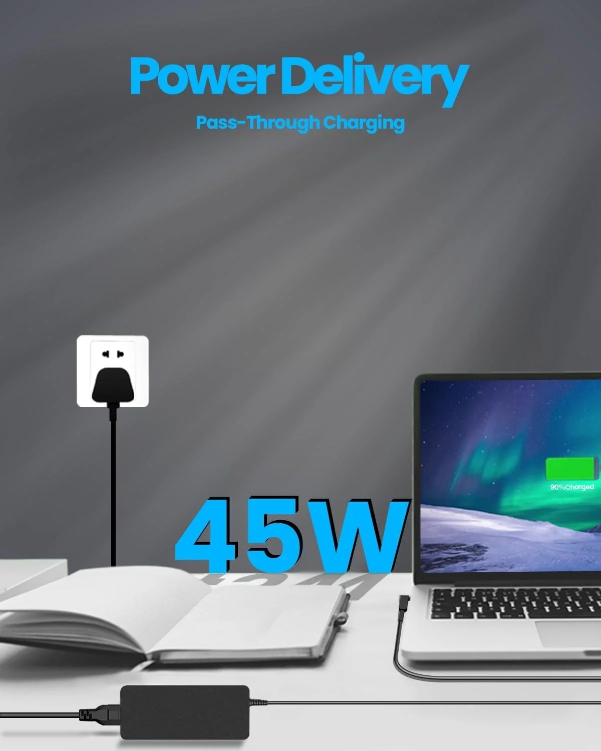 آداپتور شارژر لپ تاپ 45 وات/19 ولت/2.37 آمپر STS برای Acer Chromebook 11/13/14/5 و R11/R13/R14/CB3/CB5 و Aspire 3 و A315/A315/A314 به همراه سیم برق (3.0mm x 1.1mm)