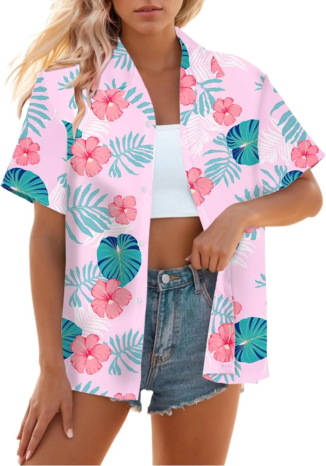 پیراهن های هاوایی دخترانه و زنانه SANGTREE آستین کوتاه دکمه دار مناسب ساحل، تعطیلات و بلوز، 2 سال - US 2XL