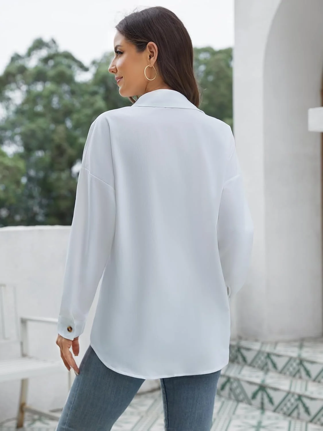 پیراهن دکمه دار زنانه Scacto، آستین بلند و سرشانه افتاده با جیب