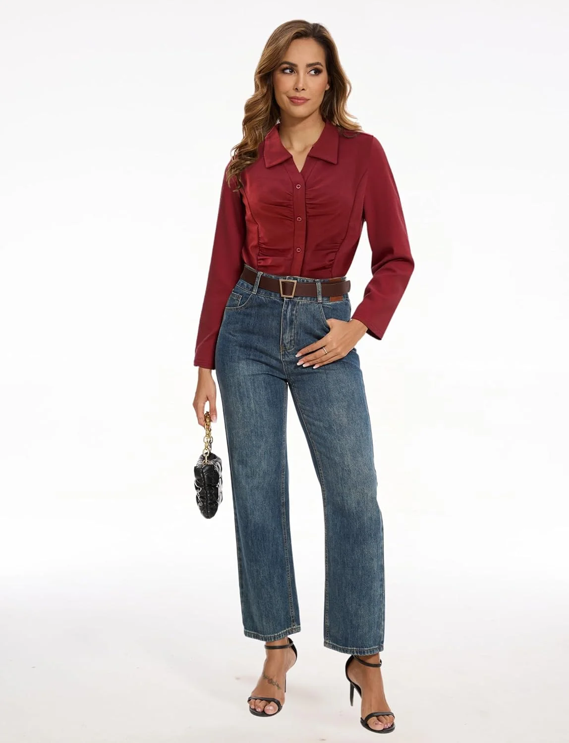 بلوزهای مجلسی Sarefii زنانه دکمه دار آستین بلند کشی مناسب محیط کار و استایل کژوال اداری پیراهن یقه دار حرفه ای بلوزهای مجلسی Sarefii زنانه دکمه دار آستین بلند کشی مناسب محیط کار و استایل کژوال اداری پیراهن یقه دار حرفه ای